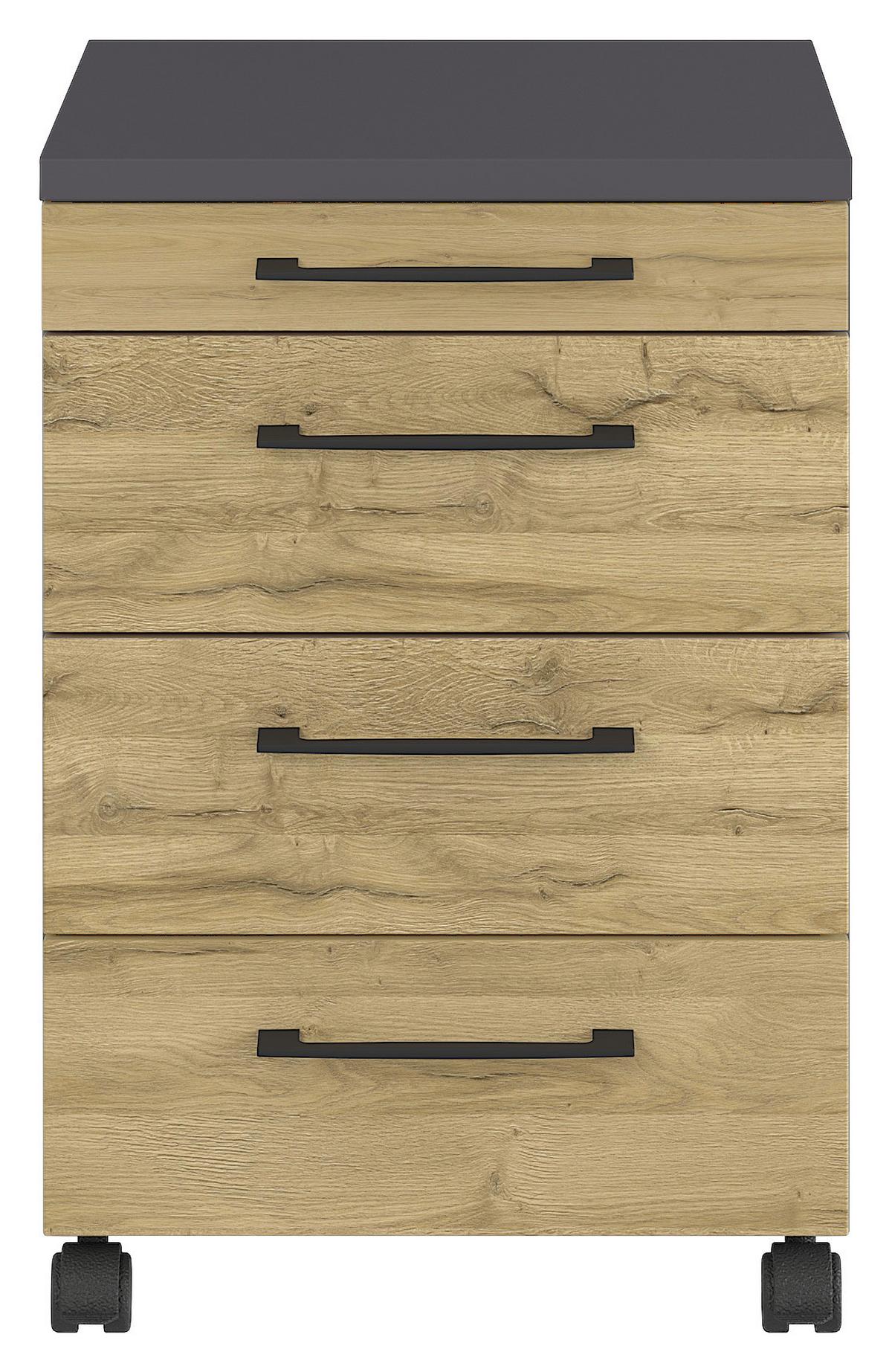 Rollcontainer Gw-Profi 2.0 - Eichefarben/Graphitfarben, KONVENTIONELL, Holzwerkstoff/Kunststoff (42/61/49cm) - Germania
