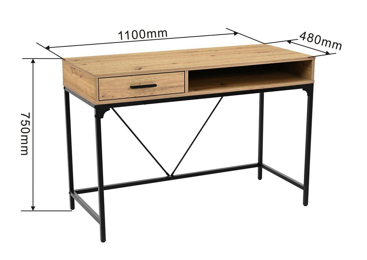 Schreibtisch Erich 2 Schwarz/Eiche Artisan B: 110cm - Schwarz/Eiche Artisan, MODERN, Holzwerkstoff/Metall (110/75/46cm)