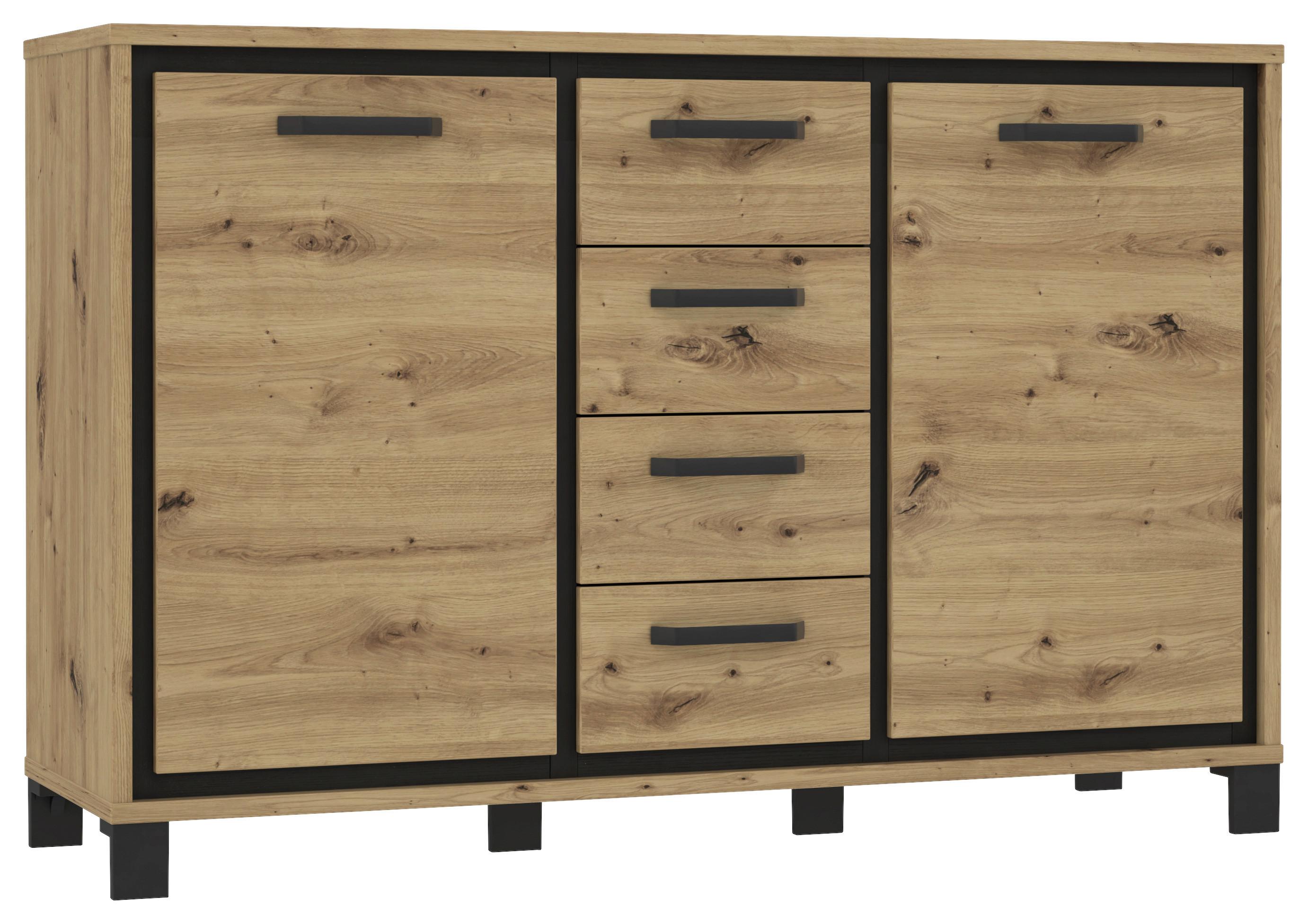 Kommode B 138,4 cm Trondheim, Eiche Dekor/Schwarz - Eichefarben/Schwarz, MODERN, Holzwerkstoff/Kunststoff (138,4/91,2/41,5cm) - MID.YOU