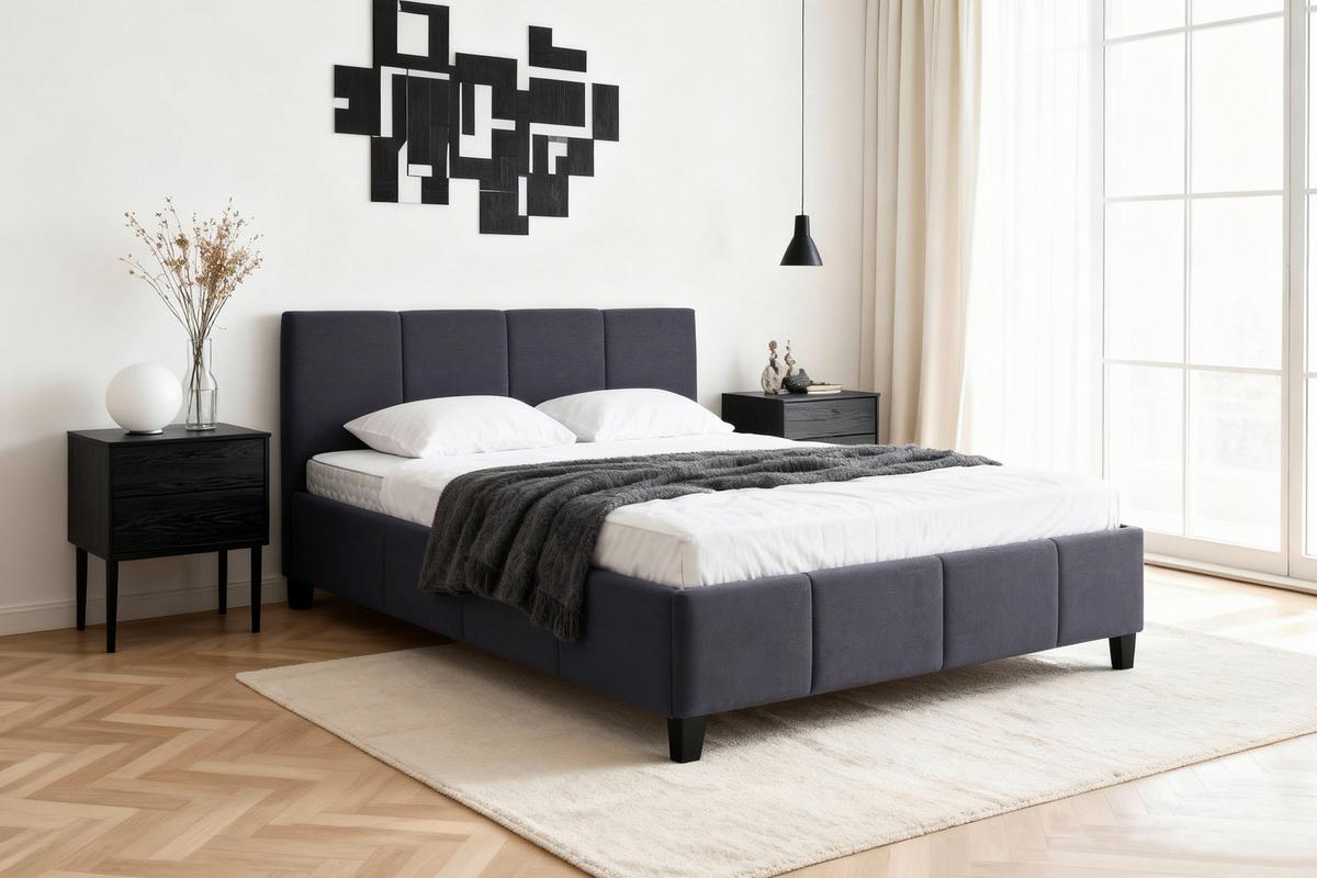 Čalúnená posteľ CRAZY 140x200 cm, tmavosivá - čierna/prírodná farba, Modern, kov/drevo (140/200cm) - Based