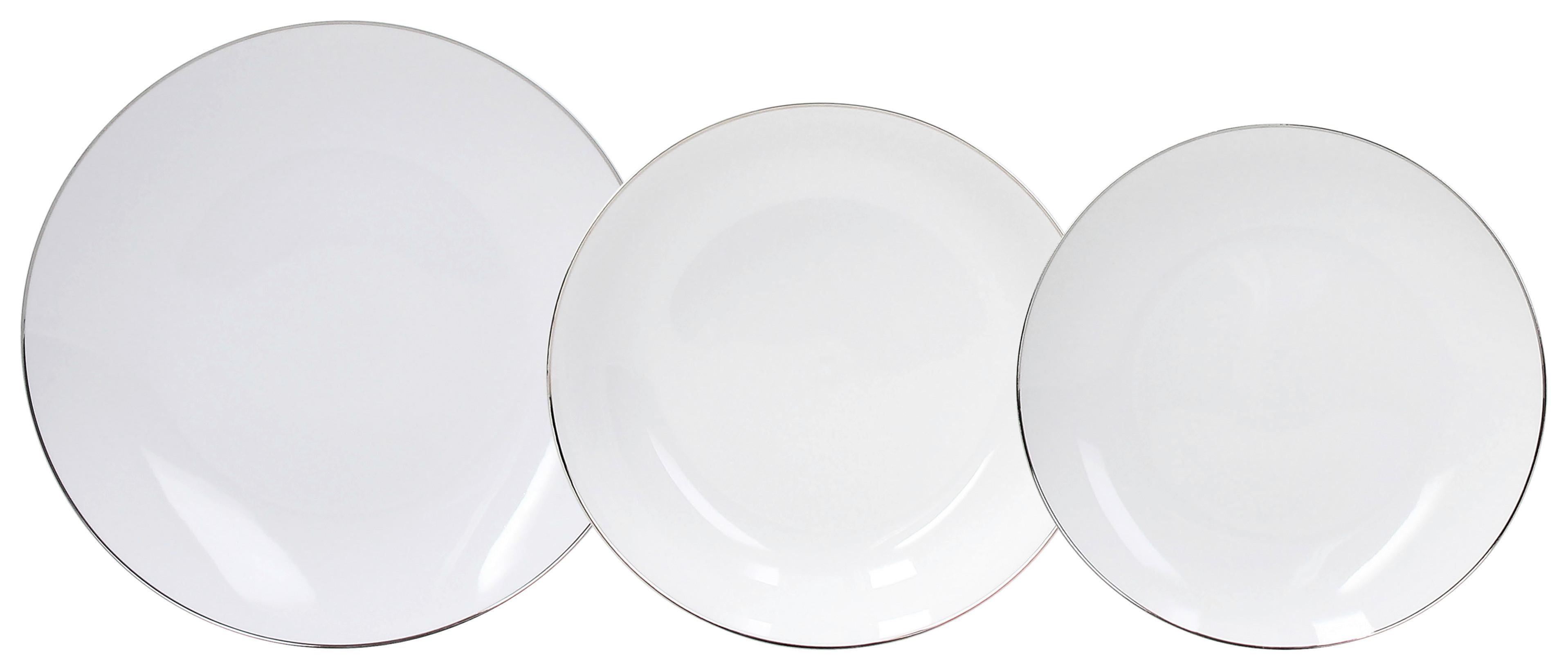 Tafelservice Fascetta Platino 6 Personen Geschirr Set - Platinfarben/Weiß, Design, Keramik - Tognana