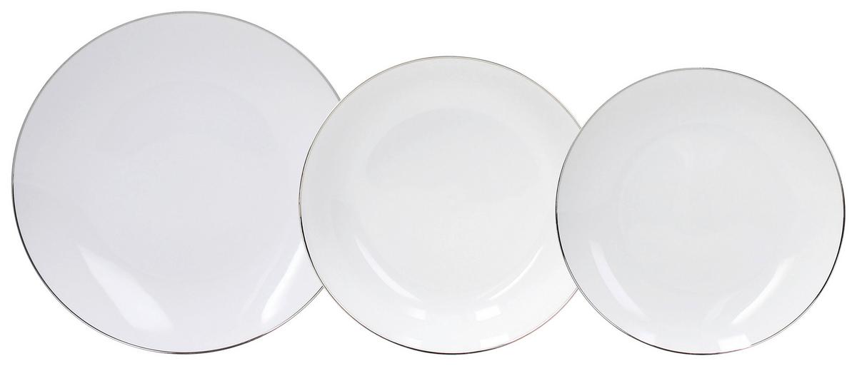 Tafelservice Fascetta Platino 6 Personen Geschirr Set - Platinfarben/Weiß, Design, Keramik - Tognana