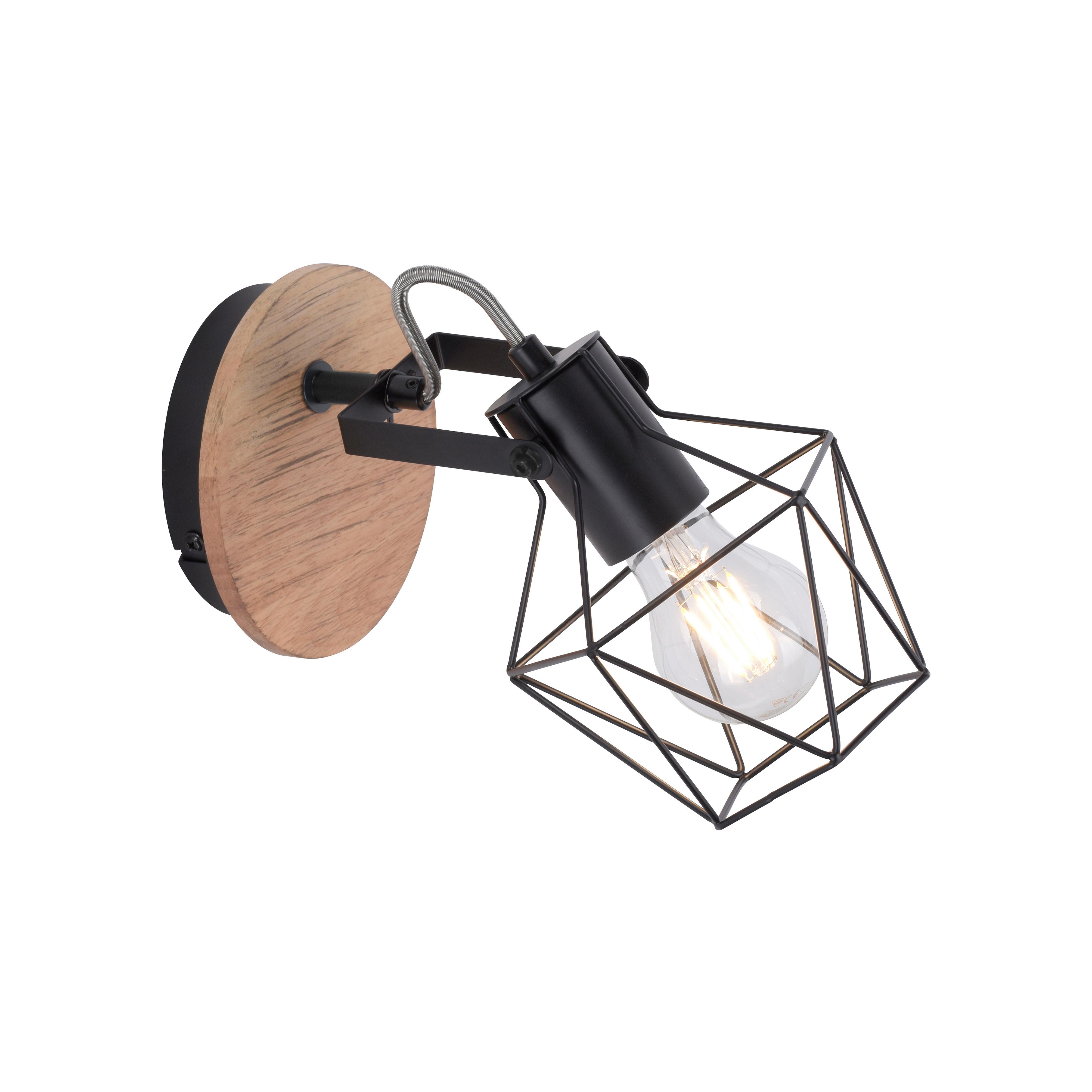 Deckenleuchte Jaro L: 28,5 cm Schwenkbar - Schwarz, Natur, Holz/Metall (28,5/21/25cm)