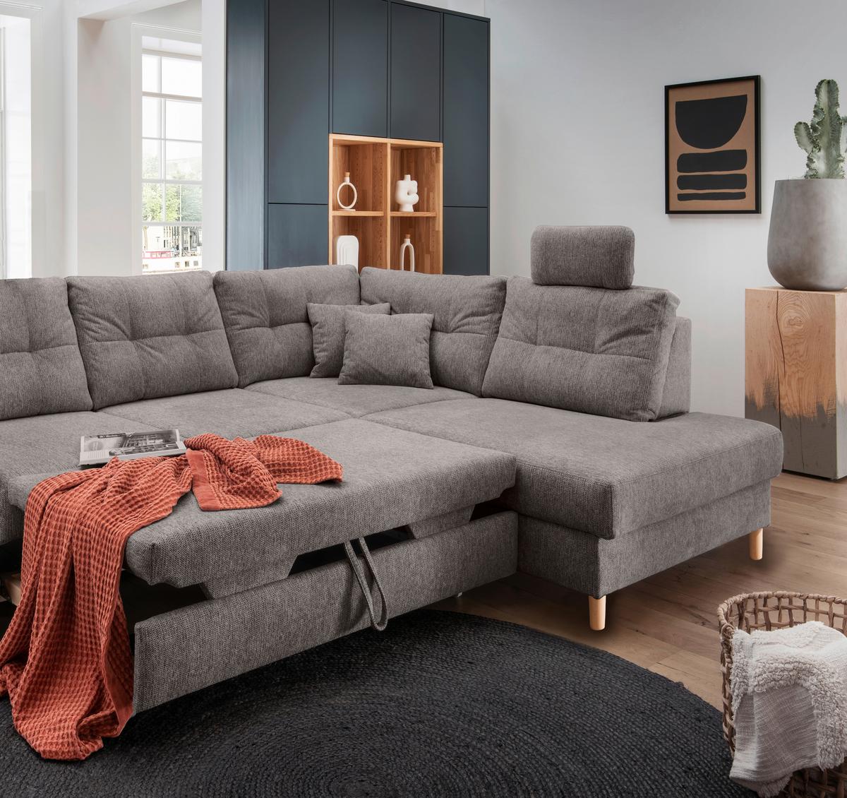 Ecksofa Brizzini Graubraun S: 264x206 Cm - Graubraun/Naturfarben, MODERN, Textil (264/206cm) - Livetastic