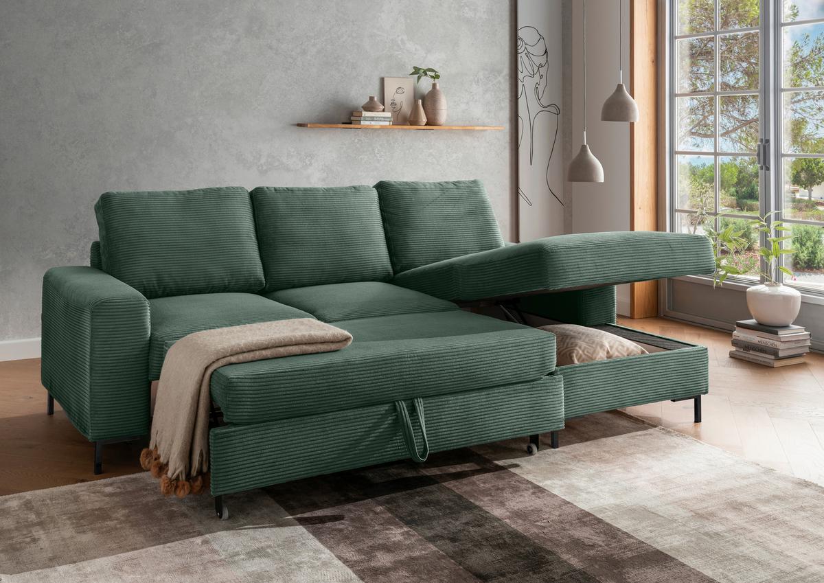 Eckschlafsofa Zona, Dunkelgrün S: 237x143 Cm - Dunkelgrün/Schwarz, KONVENTIONELL, Textil (237/143cm) - Livetastic