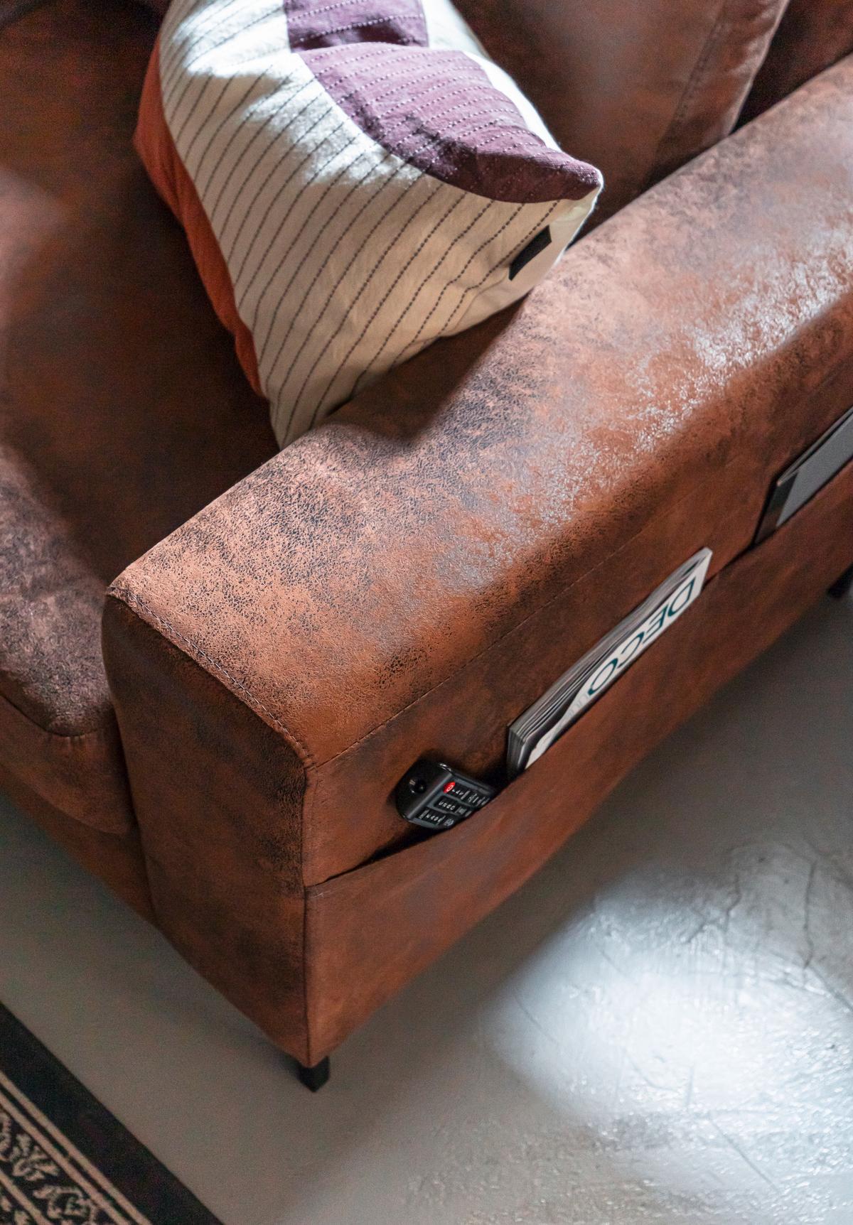Ecksofa Lofty Lilly Vintage - Schwarz/Braun, MODERN, Textil (149/236cm) - MID.YOU