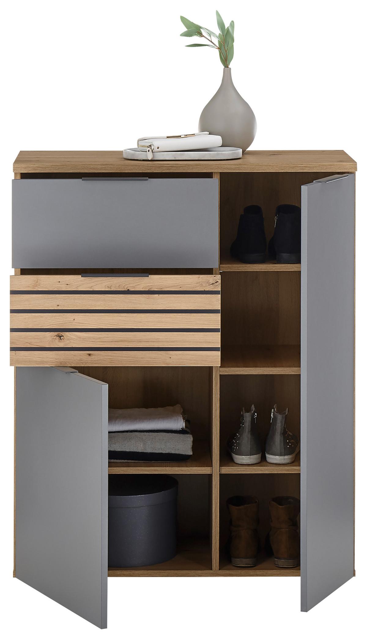 Schuhschrank Milan Grau/eiche Dekor B: 85 Cm - Schwarz/Eiche Artisan, Natur, Holzwerkstoff (85/105/38cm) - MID.YOU