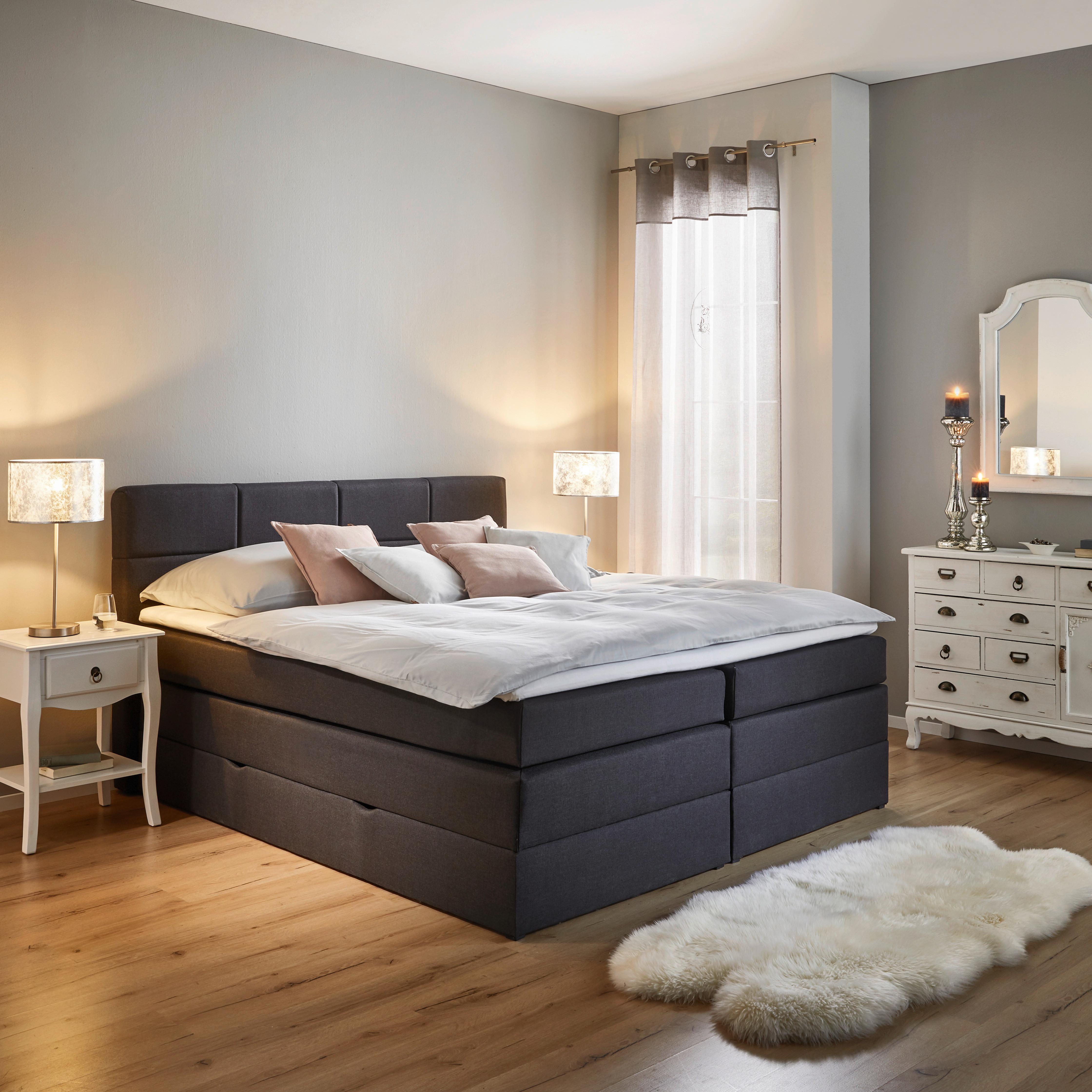 Čalúnená boxspring posteľ Greta, 180x200, tmavosivá - tmavosivá, Modern, drevo/kompozitné drevo (180/200cm) - Bessagi Home