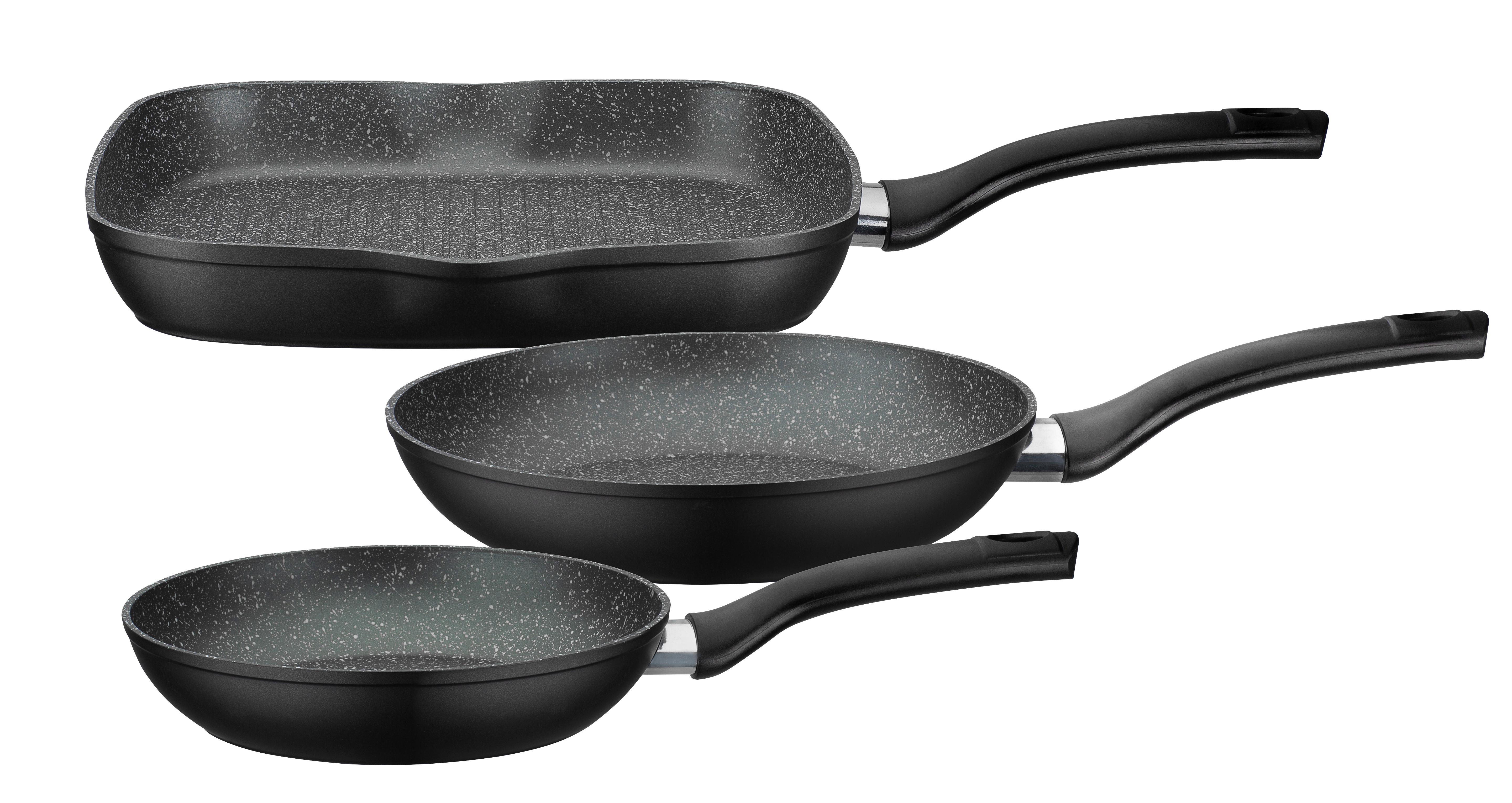 Gsw Pfannenset Gourmet Granit Schwarz, 3-Teilig - Schwarz, Basics, Metall - GSW