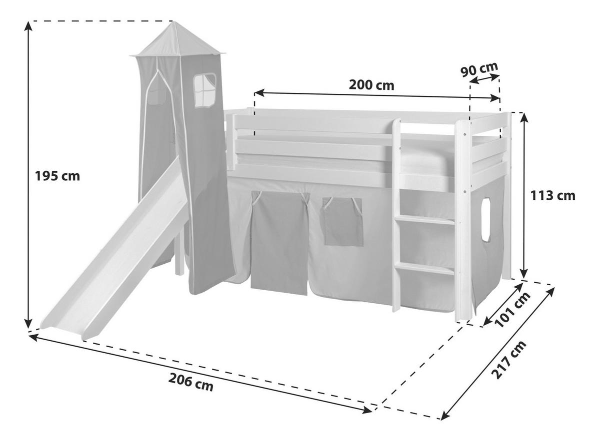 Spielbett Kasper Schwarz/weiß Kiefer Massiv 90 Cm Turm - Schwarz/Weiß, Natur, Holz (90/200cm) - MID.YOU