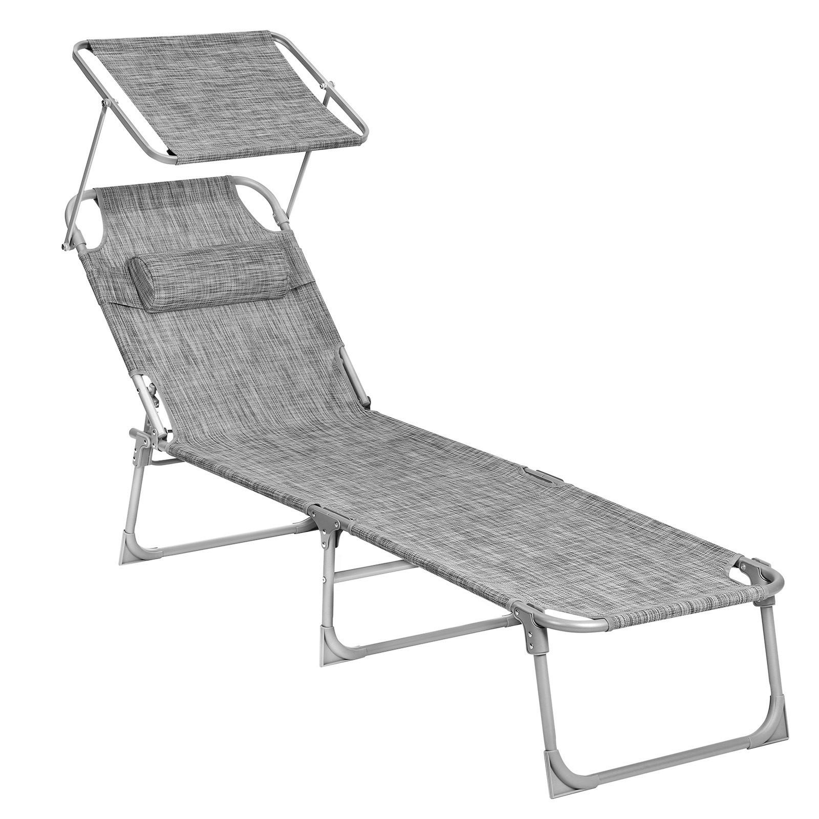 Sonnenliege Grau, Hellgrau inkl. Sonnendach, B: 53 cm - Hellgrau/Grau, Basics, Textil/Metall (53/29.5/193cm) - Modante