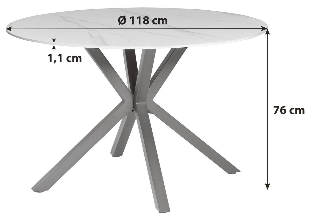 Esstisch Birmingham - Schwarz/Weiß, LIFESTYLE, Keramik/Metall (118/118/76cm) - MID.YOU