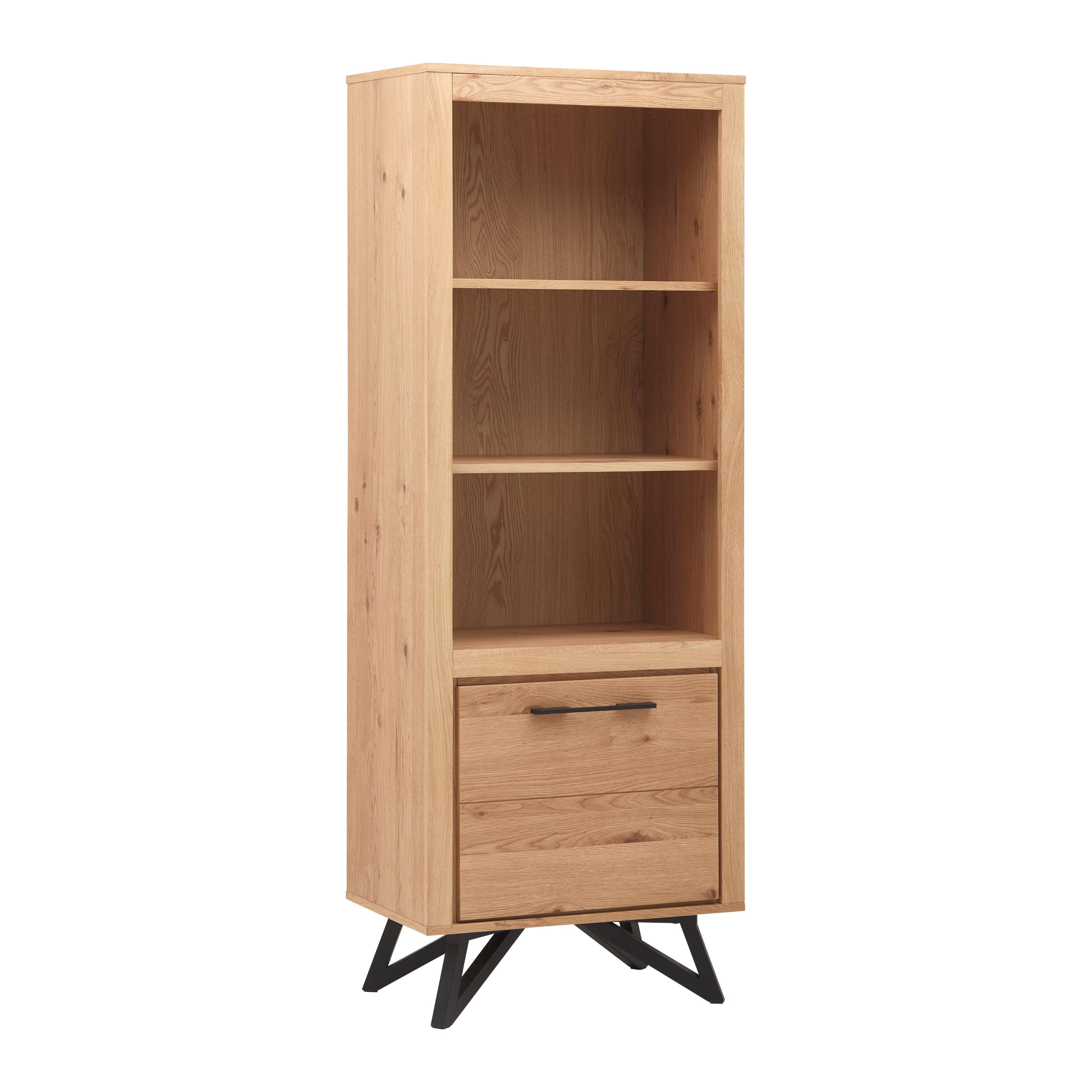 Vitrína EMILIO dub - barvy dubu/černá, Moderní, kov/dřevo (65/175/40cm) - Bessagi Home