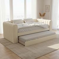 Výsuvná posteľ TASHA 90x200 cm, slonovinová - svetlohnedá/čierna, Modern, drevo/textil (90/200cm) - Bessagi Home