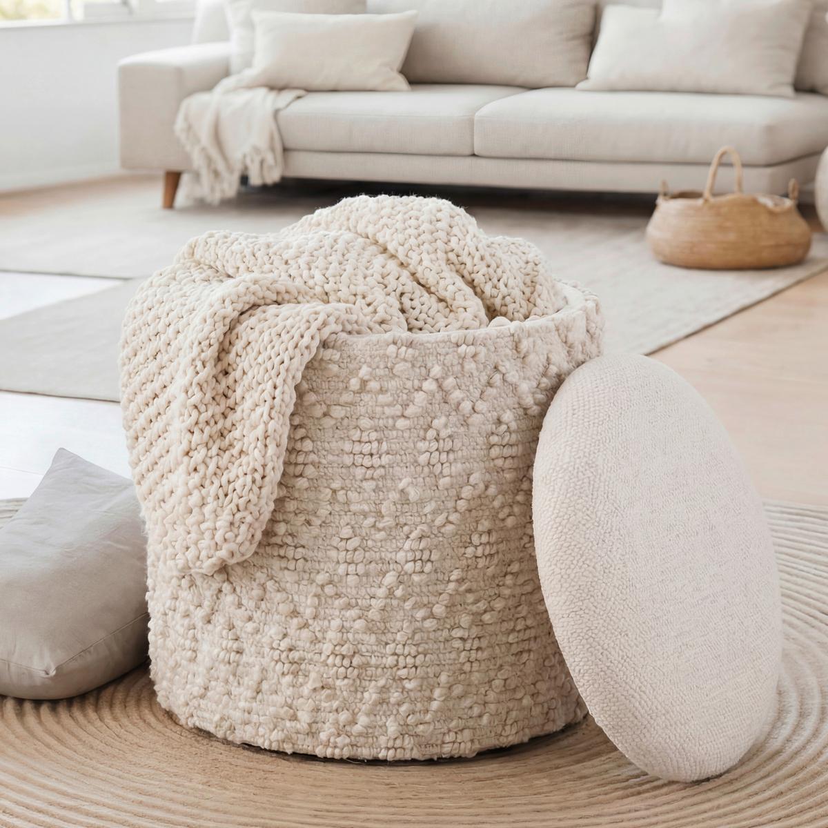 Taburet, š: 40 cm - krémová, Design, textil (40/45/40cm) - Livetastic
