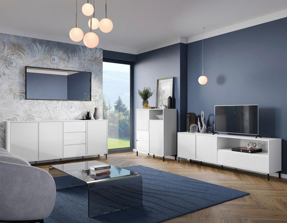 Kommode Avenale Weiß B: 212 Cm - Schwarz/Weiß, Trend, Holzwerkstoff (212/91,6/40cm)