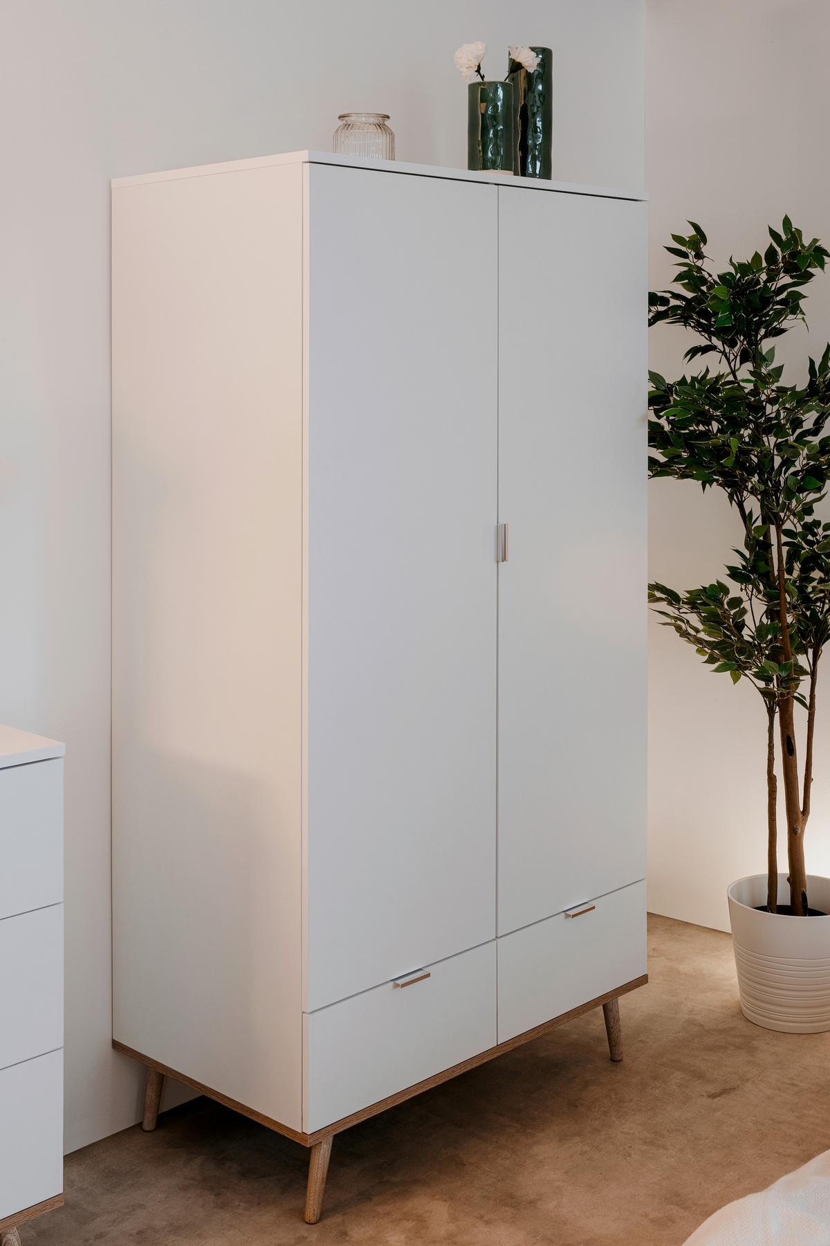 Drehtürenschrank + Schubladen B: 90 cm Göteburg 61, Weiß - Eichefarben/Weiß, Design, Holzwerkstoff (90/180/55cm) - MID.YOU