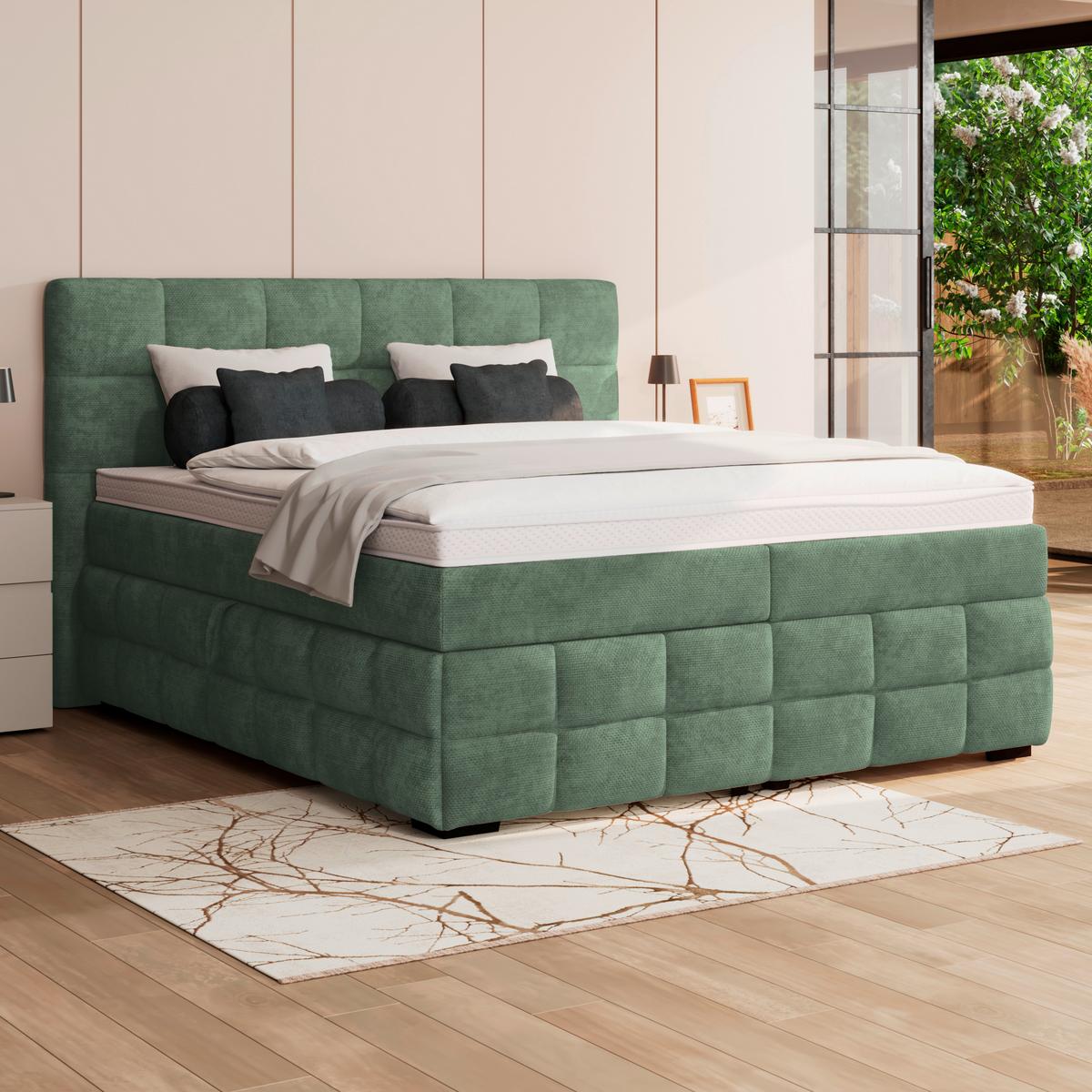 Čalúnená posteľ VEGA 160x200 cm, mätovozelená - čierna/zelená, Trend, drevo/textil (160/200cm)