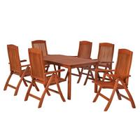 Gartentischgruppe Maracaibo 7 -Teilig. Naturfarben - Eukalyptusholzfarben, KONVENTIONELL, Holz - Gardenson