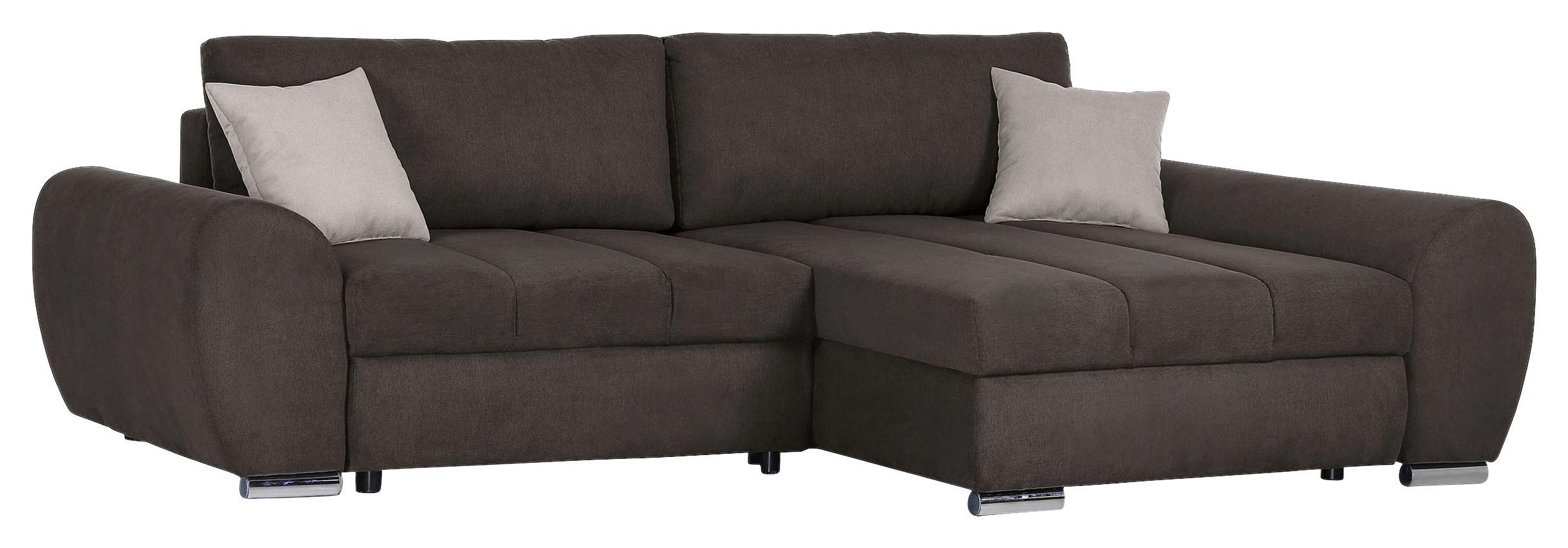 Ecksofa Mit Bettkasten Glasgow Dunkelgrau 175x270 Cm - Hellbraun/Chromfarben, KONVENTIONELL, Textil (175/270cm) - MID.YOU