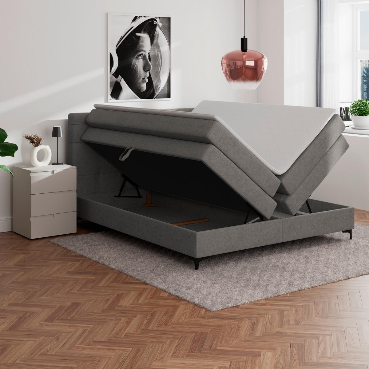 Boxspringbett MITTO Taupe 200x200 cm - Taupe/Schwarz, KONVENTIONELL, Textil/Metall (200/200cm)