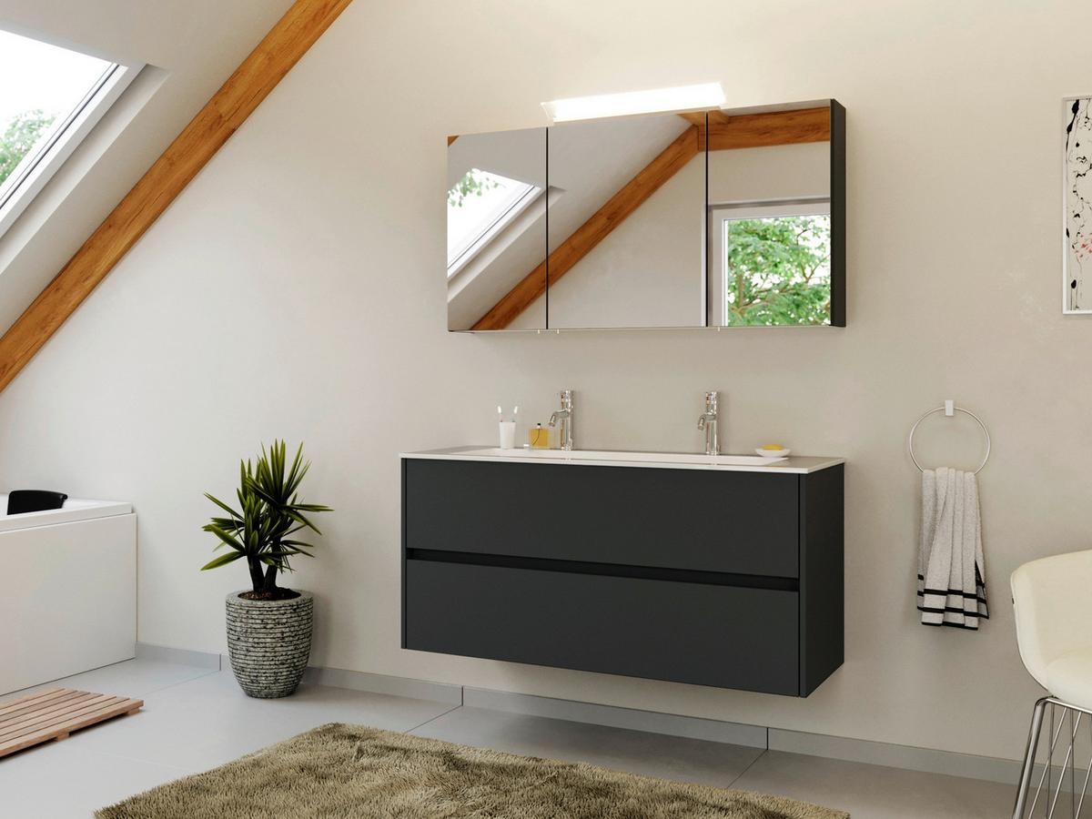 Waschtischkombi Limes Graphitfarben B: 120 Cm - Graphitfarben/Weiß, MODERN, Holzwerkstoff/Stein (120/58,8/46,5cm) - MID.YOU