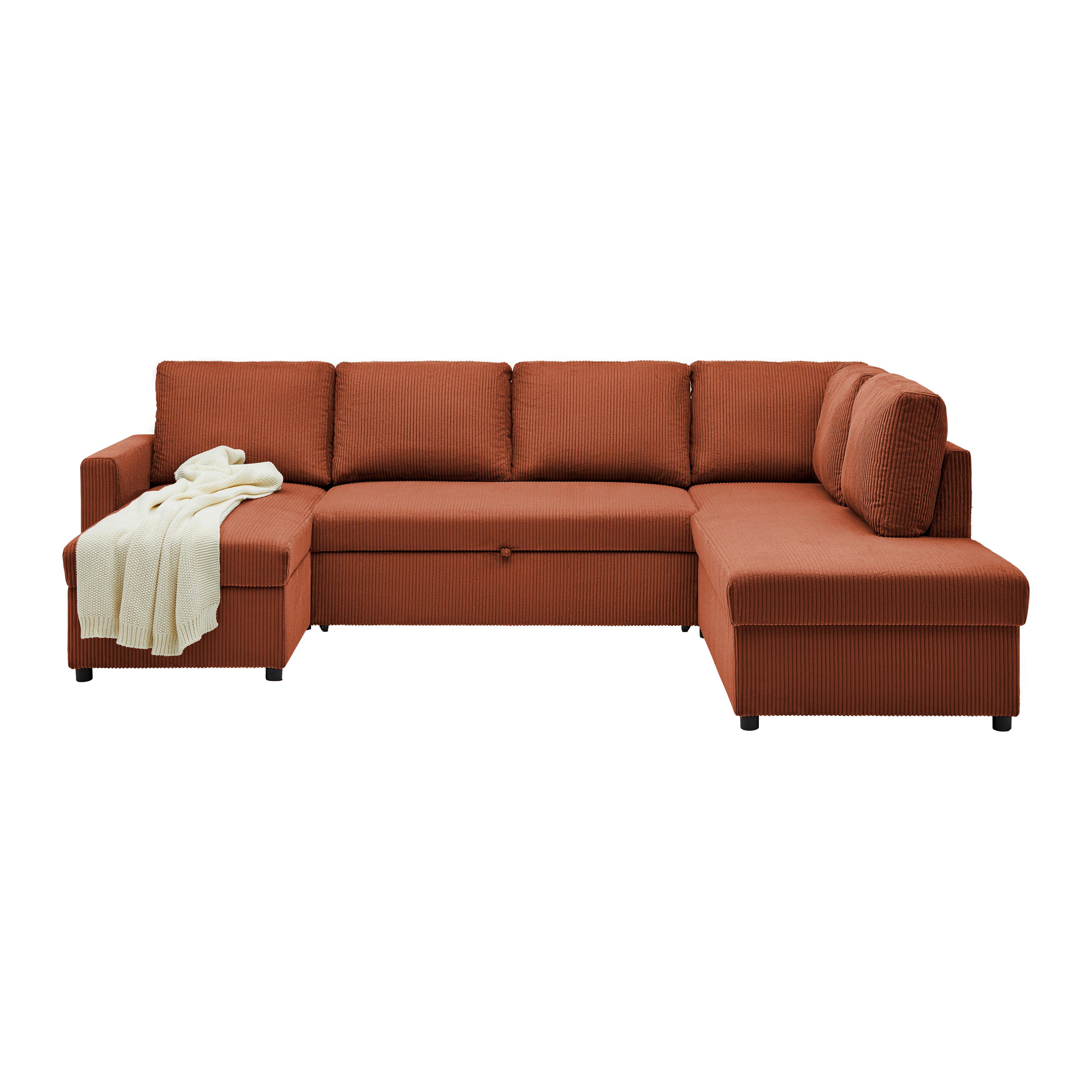 Sedací souprava MARTINA U, pravá, teracottový manšestr - černá/terracotta, Moderní, kov/dřevo (146/276/204cm) - Mömax