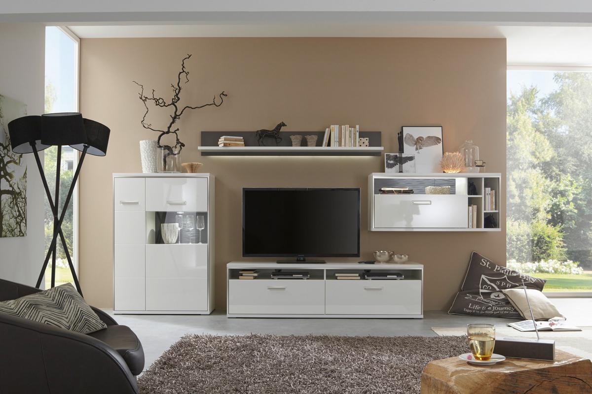 Hängeschrank Trento B: 124 cm Silberfarben/Weiß/Grau - Weiß Hochglanz/Silberfarben, Design, Holzwerkstoff/Metall (124/56/38cm) - Livetastic