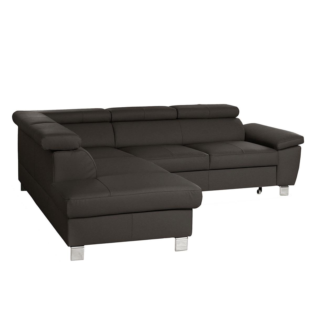 Ecksofa Lugano Teilleder Dunkelbraun 208x248 - Chromfarben/Dunkelbraun, Design, Leder/Textil (208/248cm) - Livetastic