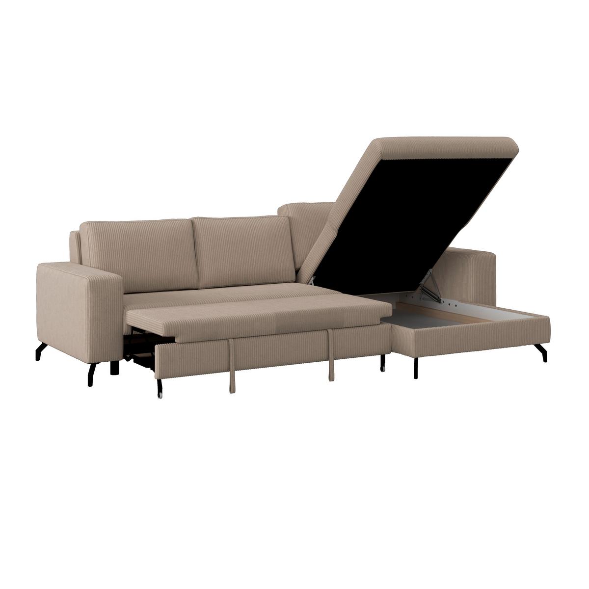 Ecksofa mit Bettkasten Cloud Beige Cord 290x178 cm - Beige, Trend, Textil (290/178cm)
