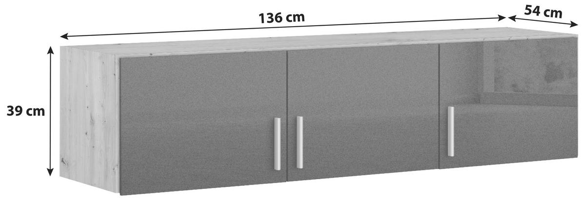 Nástavec Na Skříň Celle Extra - barvy stříbra/tmavě šedá, Design, kompozitní dřevo/plast (136/39/54cm)