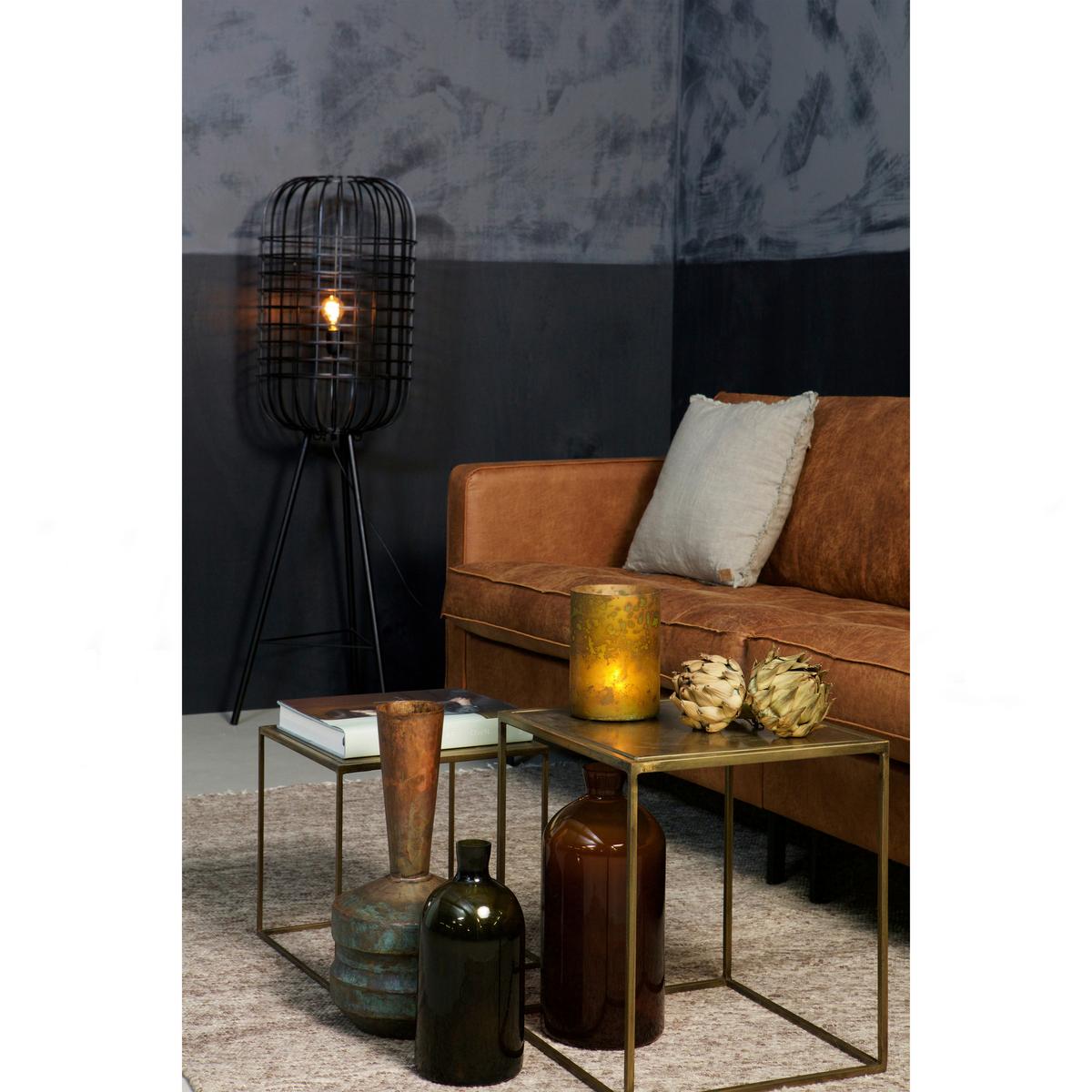 3-Sitzer-Sofa Rodeo Classic Cognac B: 275cm - Cognac/Schwarz, Design, Leder/Metall (275/83/88cm) - Livetastic