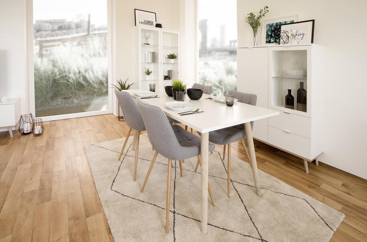 Highboard Mit Glaselementen B 100cm Göteborg, Weiß - Eichefarben/Weiß, KONVENTIONELL, Glas/Holzwerkstoff (100/140/40cm) - MID.YOU