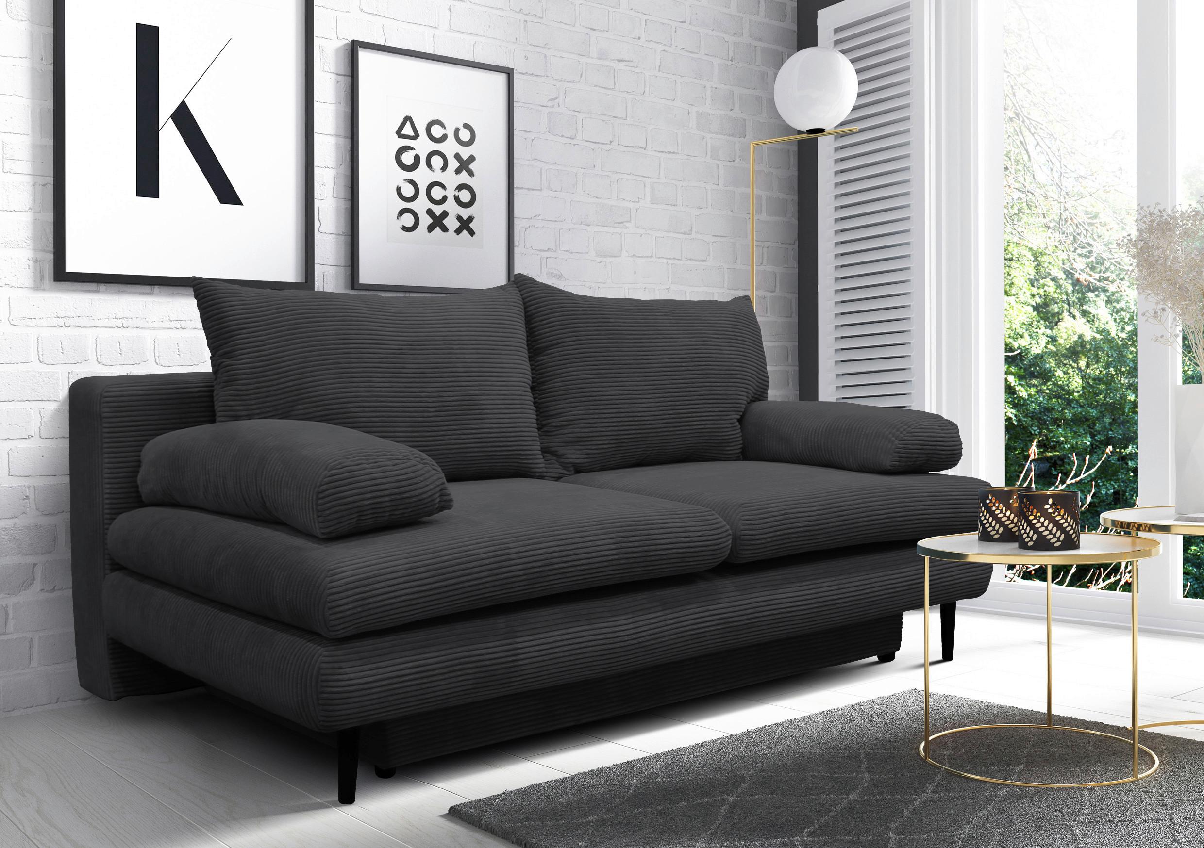 2-sitzer-sofa Mit Schlaffunkt. Fiore Und Bettkasten Grau - Dunkelgrau/Schwarz, Design, Textil (202/85/99cm) - P & B