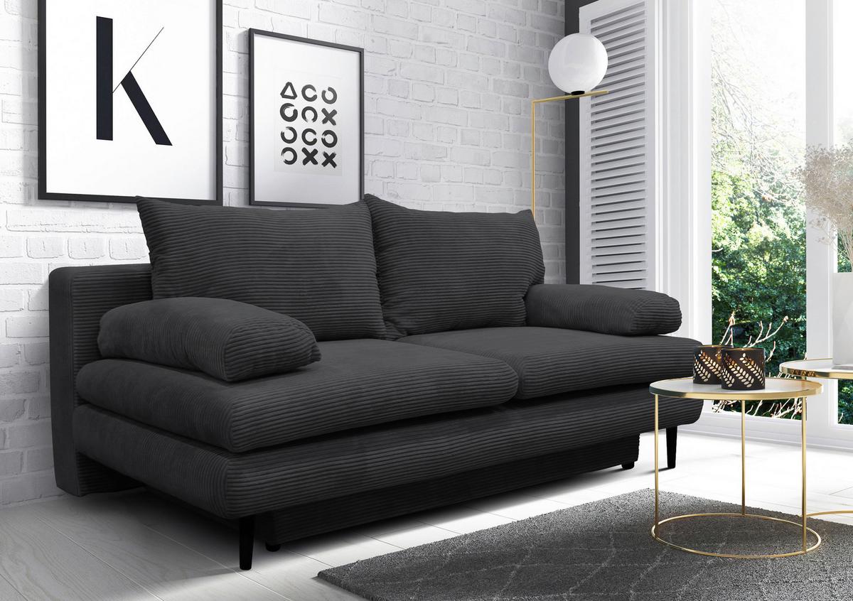 2-sitzer-sofa Mit Schlaffunkt. Fiore Und Bettkasten Grau - Dunkelgrau/Schwarz, Design, Textil (202/85/99cm) - P & B
