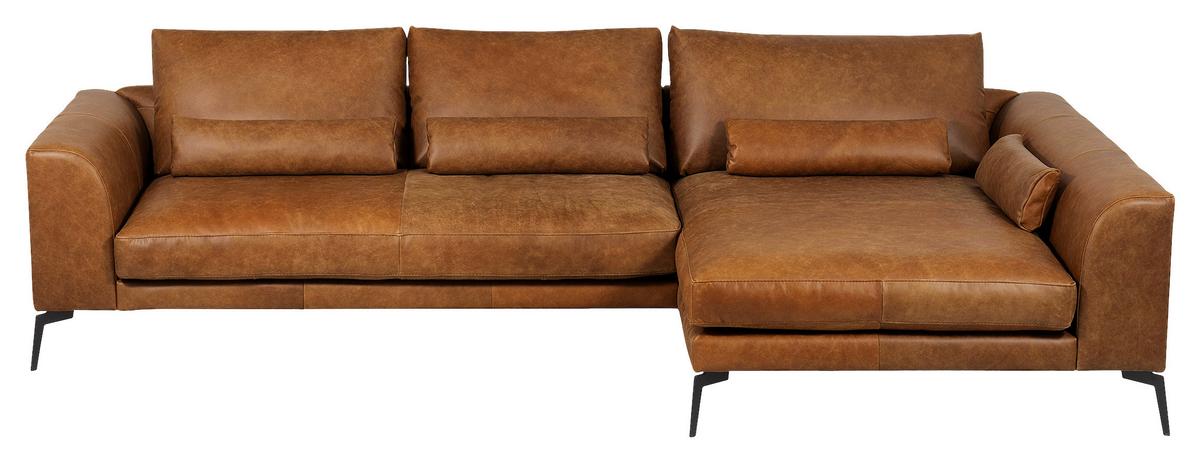 Ecksofa Berlin Cognac S: 313 cm - Cognac/Schwarz, Design, Leder (313/172cm) - Livetastic