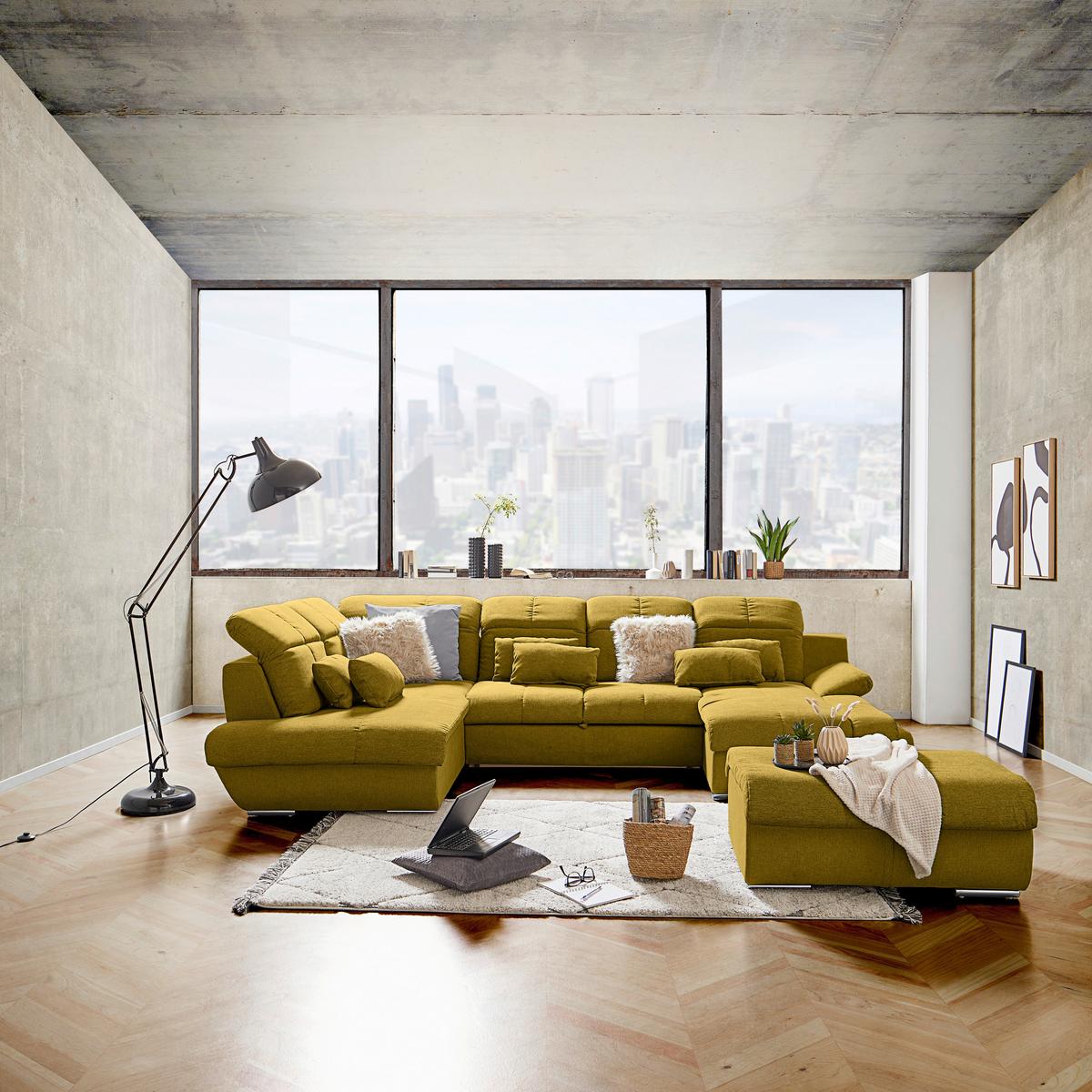 Wohnlandschaft Multi - Chromfarben/Senfgelb, MODERN, Textil (228/345/184cm) - Luca Bessoni