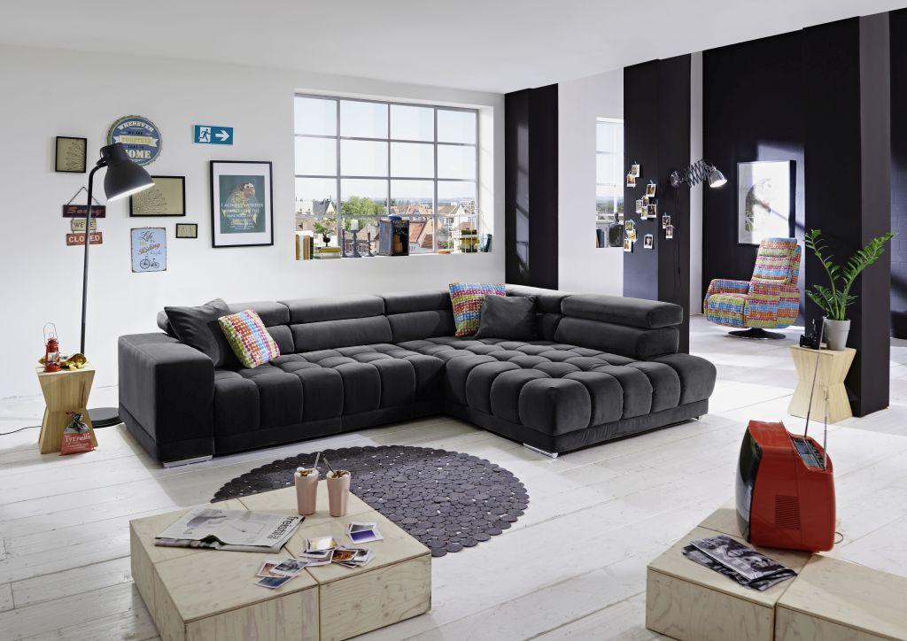 Rohová sedačka IBA, pravá, antracitová, s funkciami - antracitová/strieborná, Lifestyle, kov/textil (323/222cm) - Premium Living
