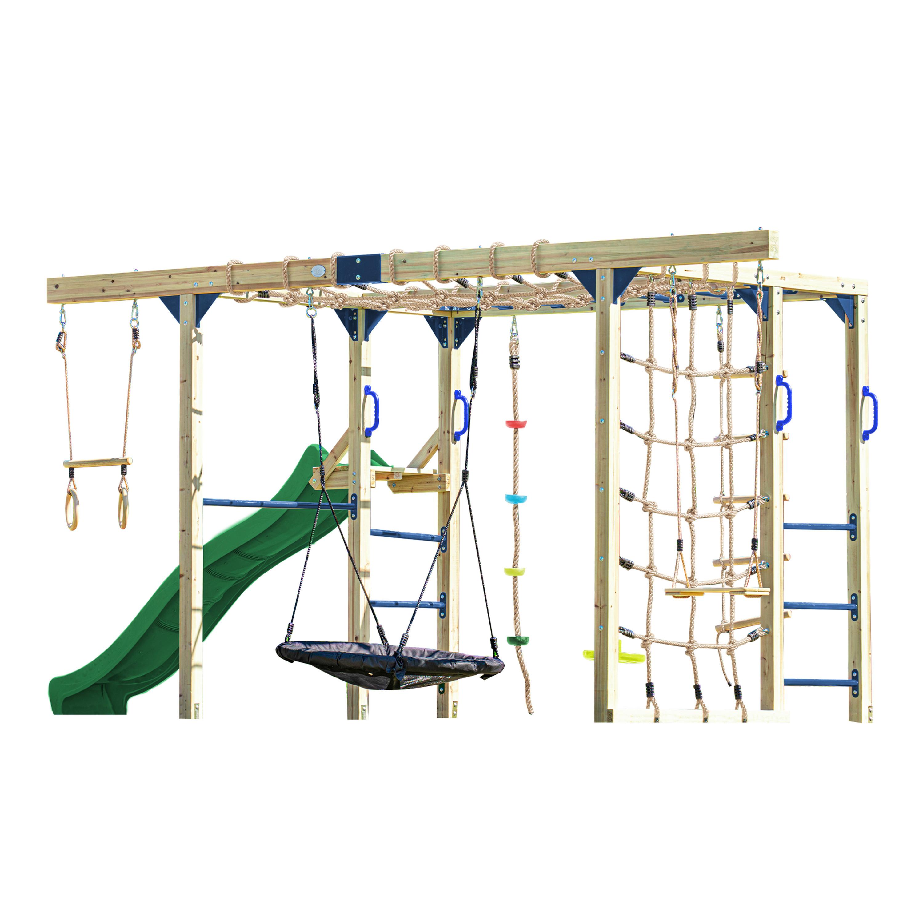 KLETTERGERÜST MIT RUTSCHE GRÜN - Blau/Braun, Basics, Holz/Kunststoff (522,5/196/205cm) - Ambia Garden