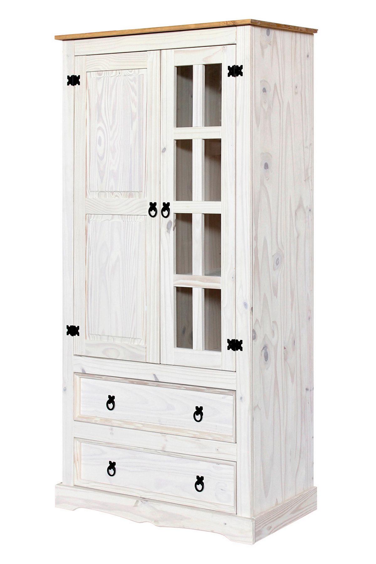 Vitrine Weiß B: 100cm - Klar/Weiß, Natur, Glas/Holz (100/190/41cm) - Livetastic