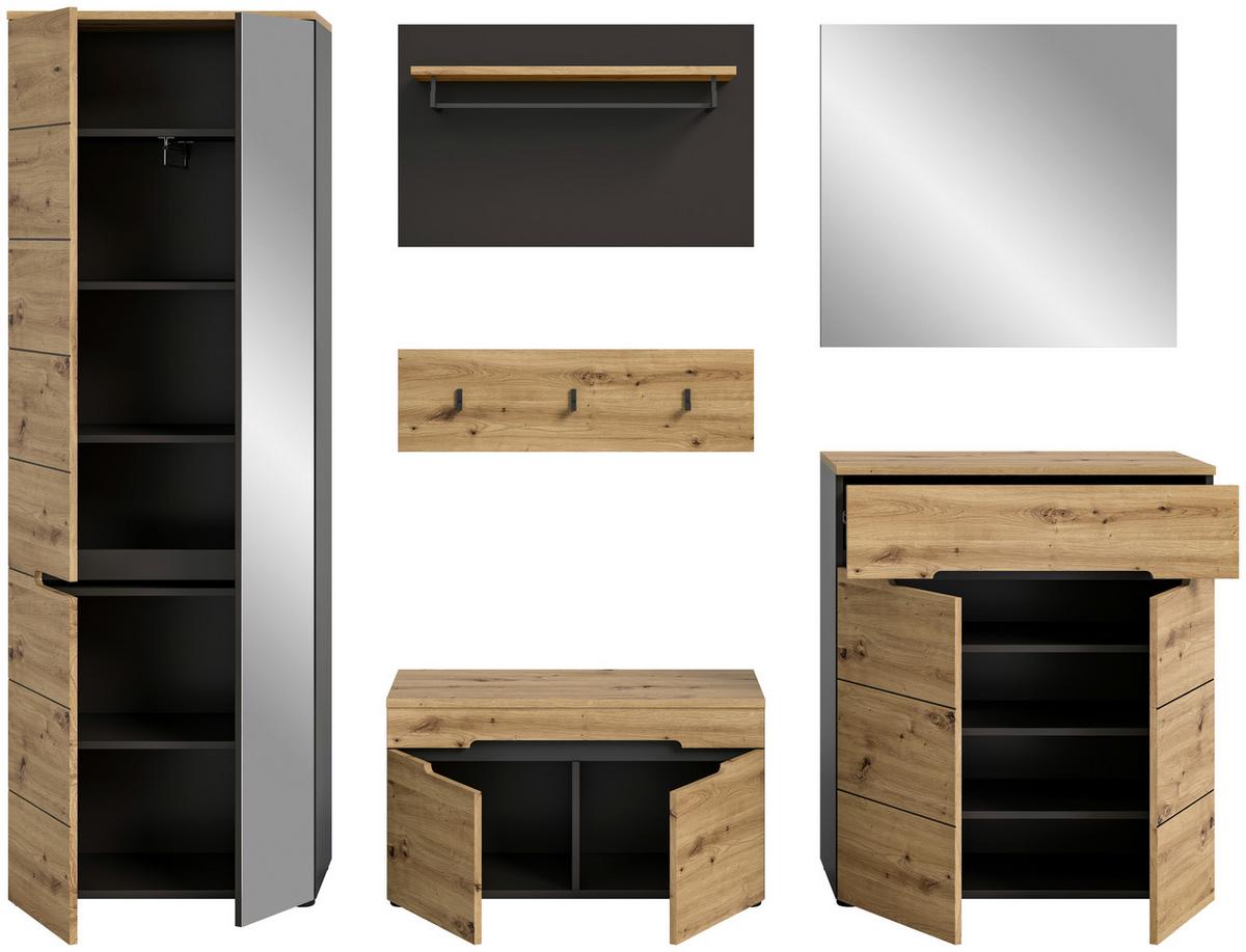 Garderobe Basalt Grau Nb, Artisan Nb - KONVENTIONELL, Glas/Holzwerkstoff (255/190/37cm) - MID.YOU