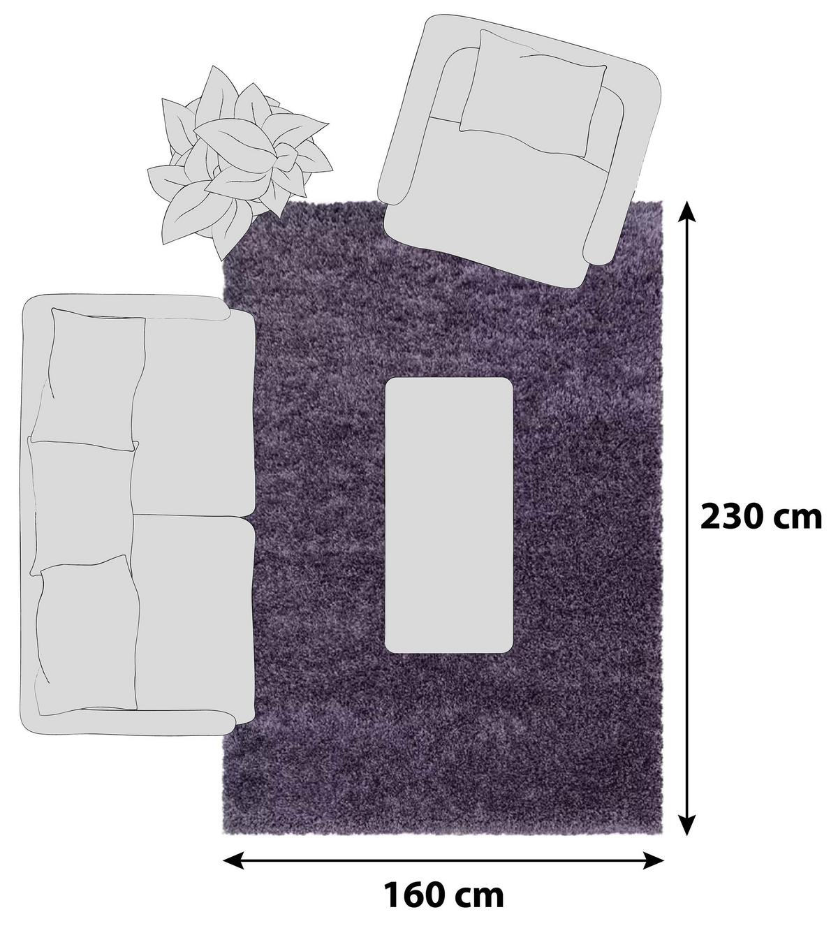 Hochflor Teppich Violett Naturfaser Sydney 160x230 cm - Violett, Basics, Textil (160/230cm)