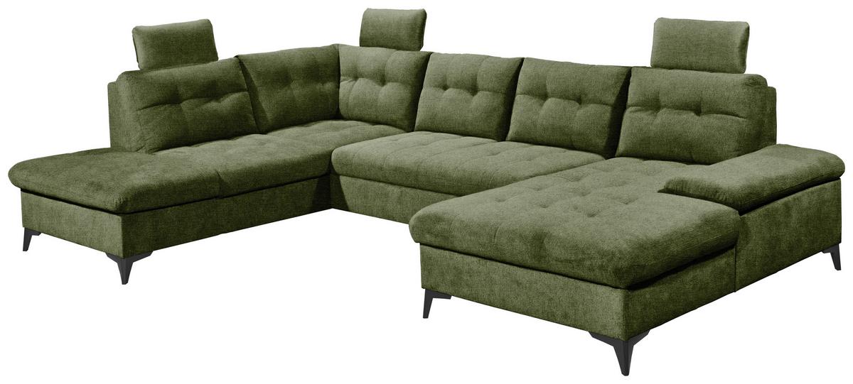 Wohnlandschaft Durban U Olivgrün U: 218/324/170 Cm - Schwarz/Olivgrün, KONVENTIONELL, Textil (218/324/170cm) - MID.YOU