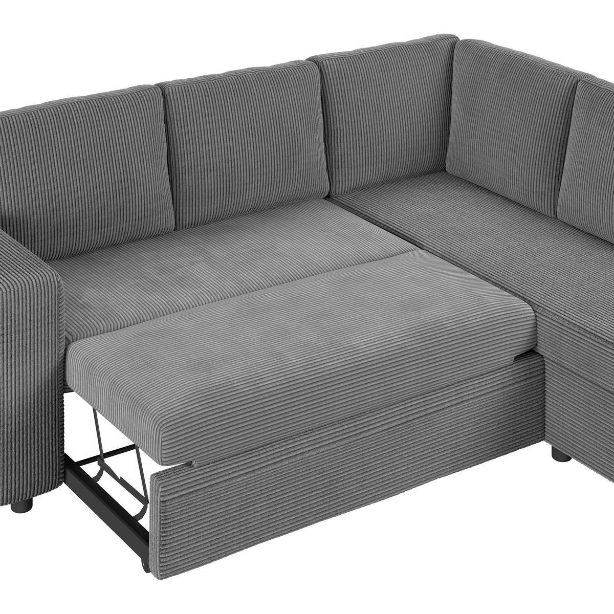 Ecksofa mit Schlaffunktion Toulouse anthrazit, 224x206cm - Anthrazit/Schwarz, Trend, Holz/Holzwerkstoff (224/206cm)