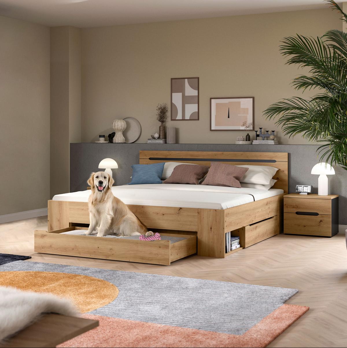 Schlafzimmer Canu Grau /Eiche Artisan Dekor B: 284cm - Eiche Artisan/Grau, MODERN, Holzwerkstoff (284/87/205cm) - MID.YOU