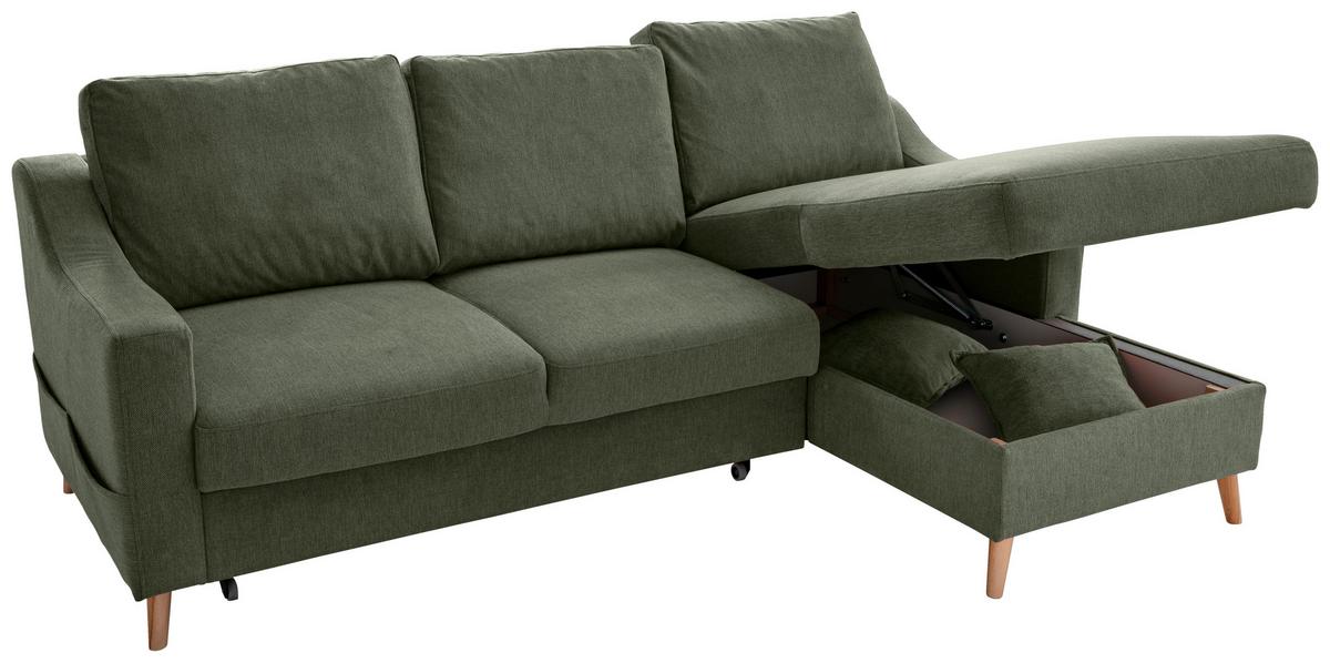 Ecksofa Valentina Dunkelgrün S: 228x150 Cm - Dunkelgrün/Naturfarben, MODERN, Textil (228/150cm) - Livetastic