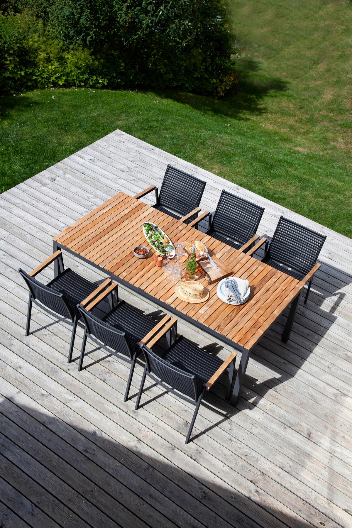 Gartentischgruppe Mood Extreme Metall/Holz, Anthrazit/Teak - Anthrazit/Schwarz, Natur, Holz/Kunststoff (209/84/150cm) - Gardenson