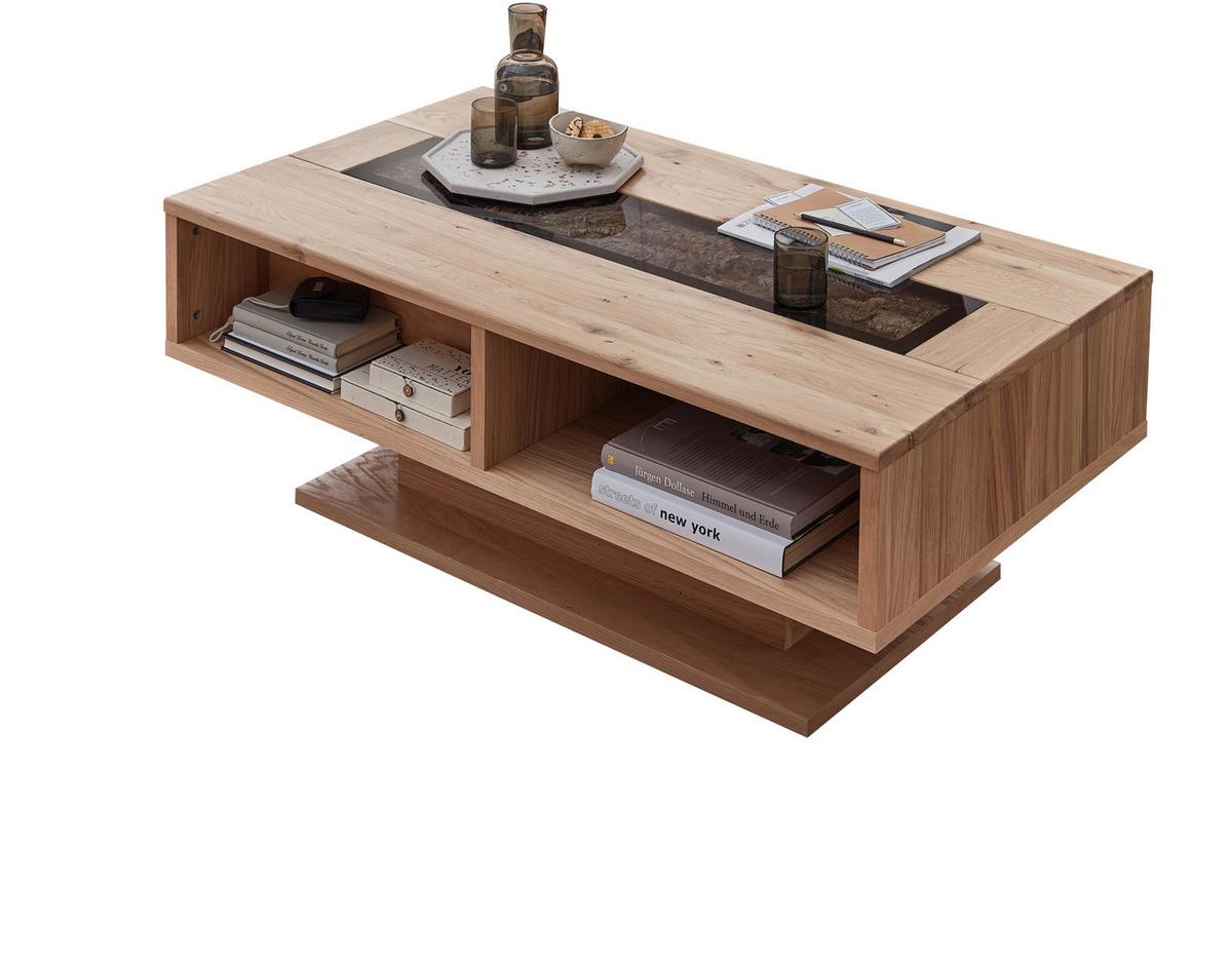 Couchtisch Donna Schwarz/Wildeiche L: 115cm - Wildeiche/Schwarz, Natur, Glas/Holz (115/43/65cm) - Livetastic