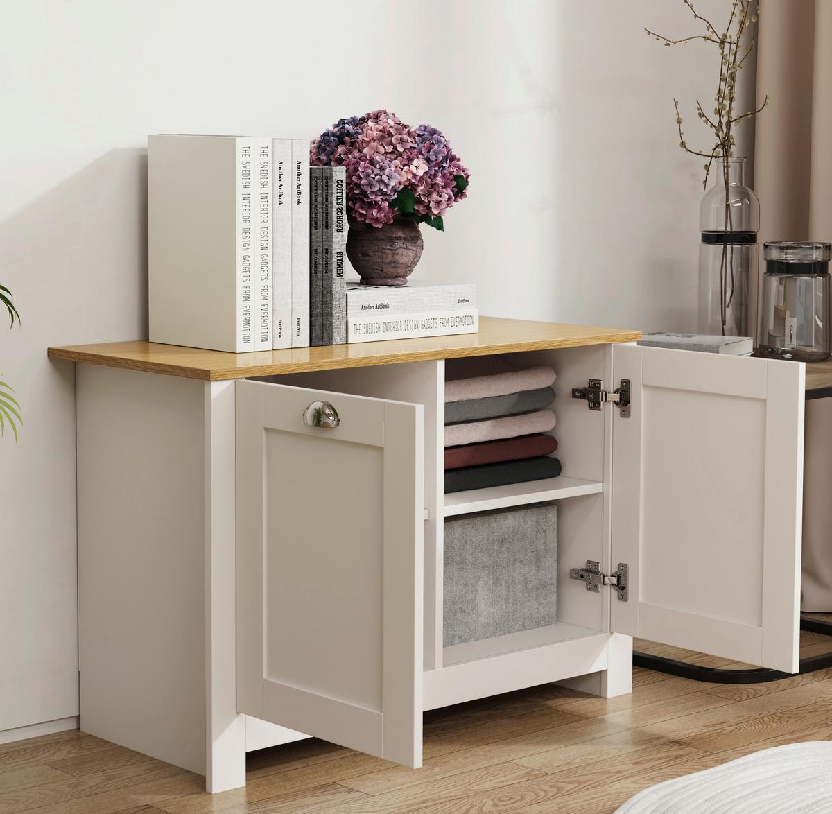 Kommode Balusa Weiß, Eiche Dekor B: 89 cm - Honigeiche/Weiß, LIFESTYLE, Holzwerkstoff (89/60/40cm) - MID.YOU