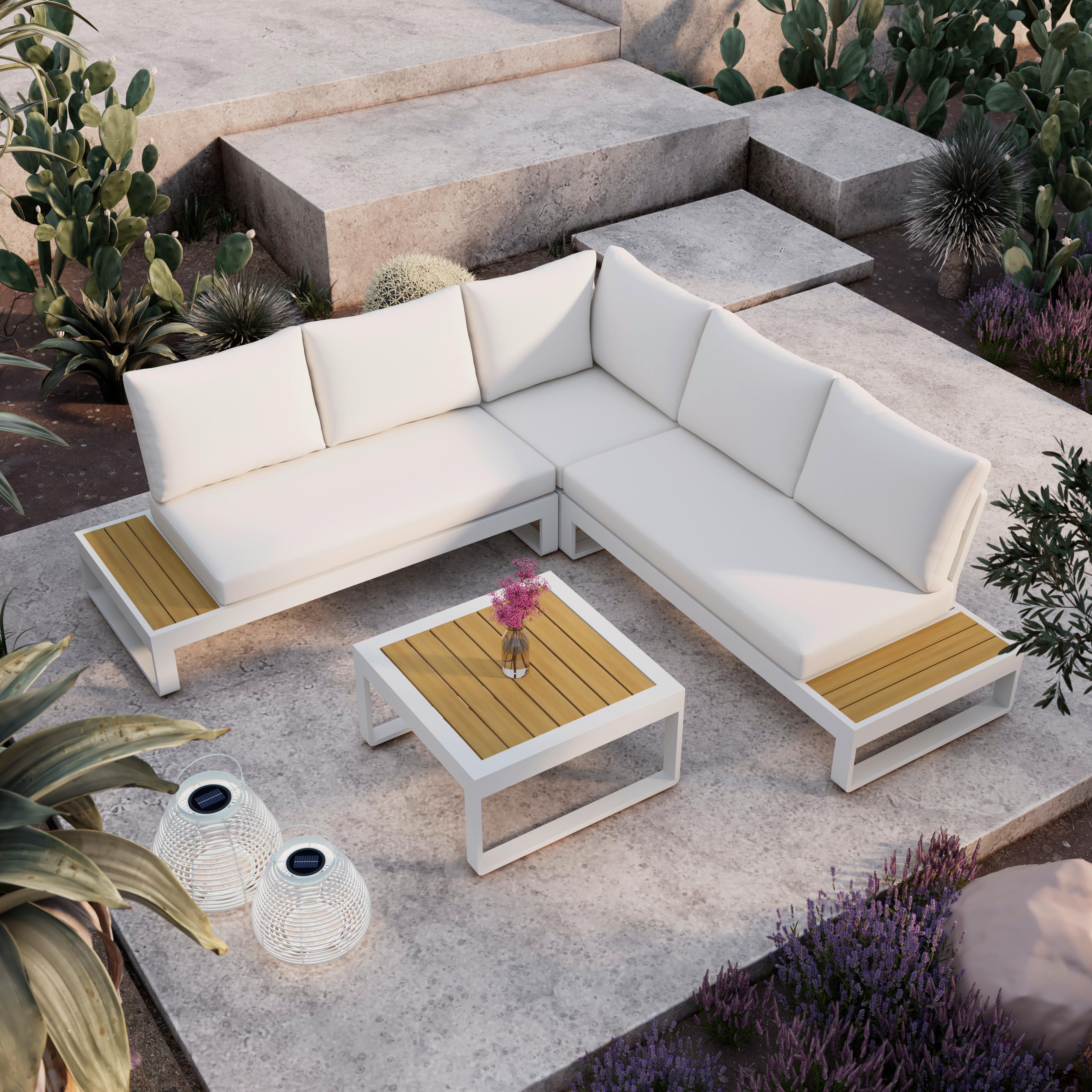 TERASOVÁ SEDACÍ SOUPRAVA MARIJANA - barvy teak/krémová, Moderní, kov/textil (235/68/73cm) - Bessagi Garden